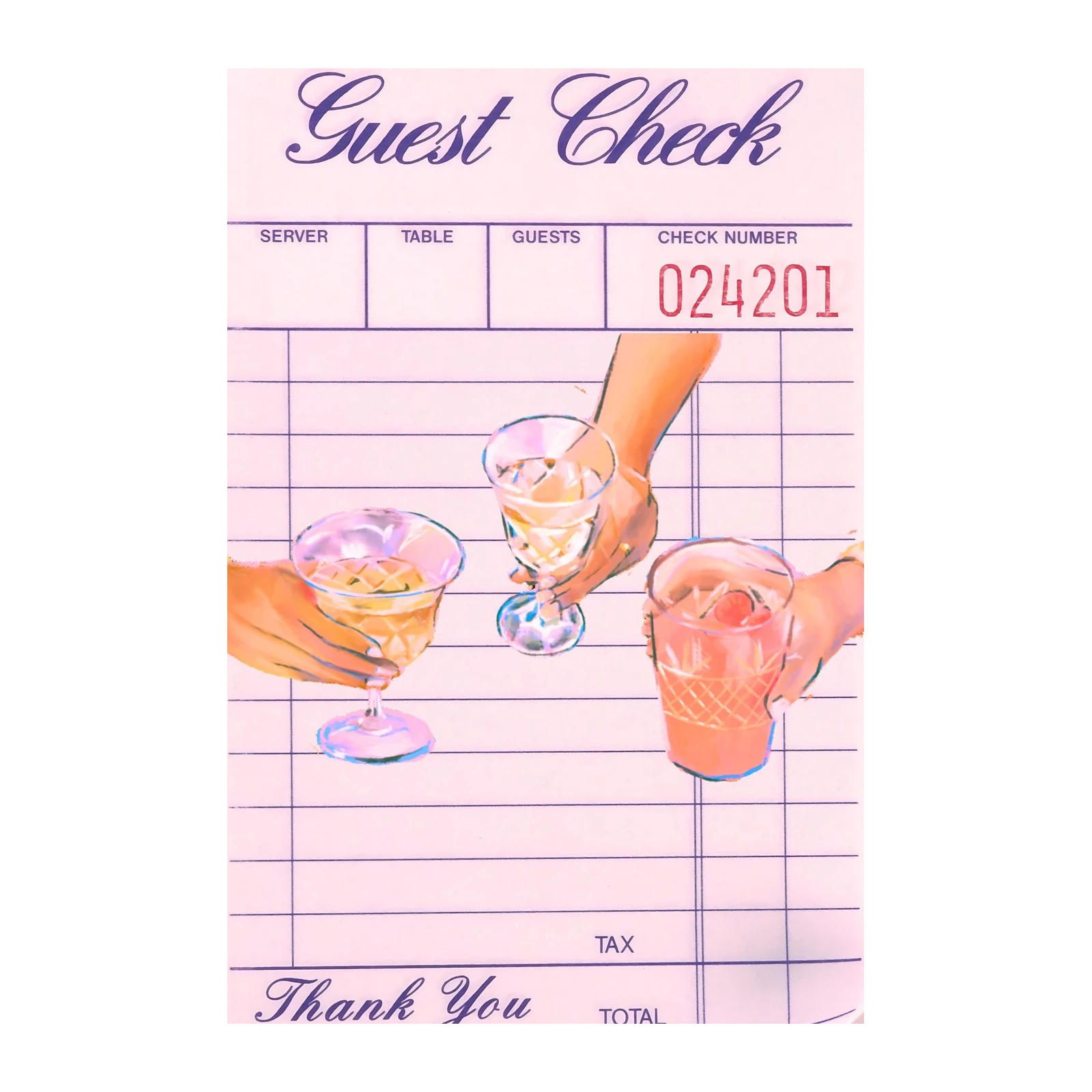 Vintage Cocktail Cheers Guest Check Wall Art