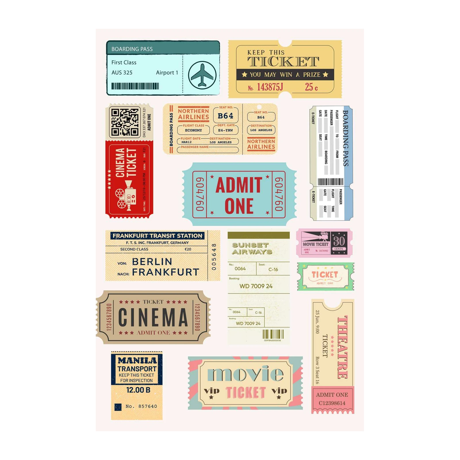 Vintage Travel Tickets Collage Wall Art