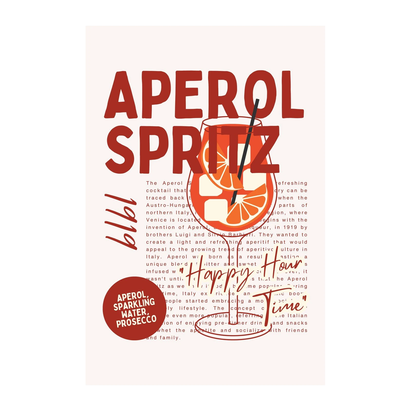 Aperol Spritz Retro Cocktail Art Wall Art