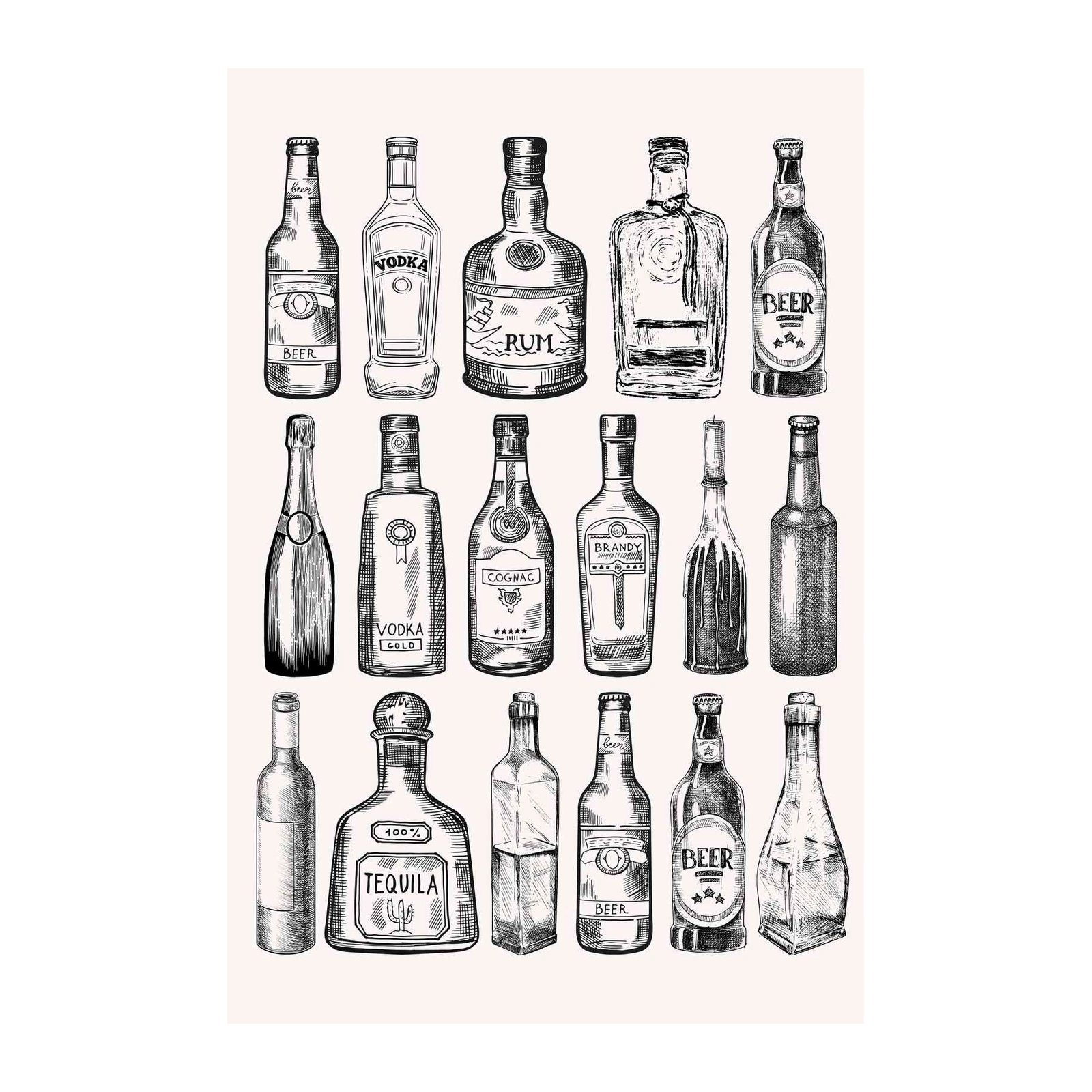 Vintage Spirits & Brews Sketch Wall Art