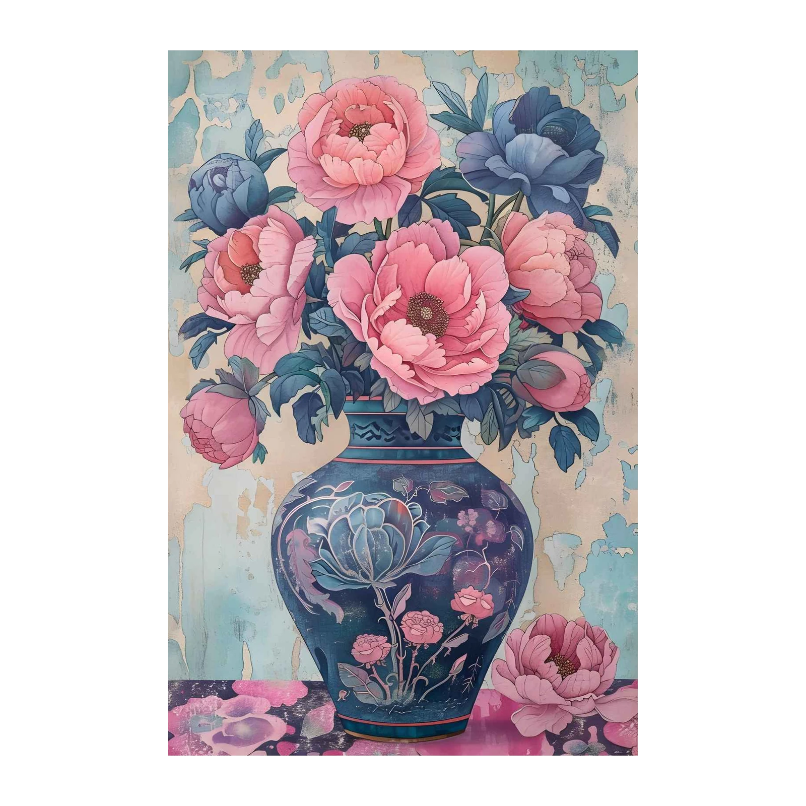 Vintage Peony Floral Vase Wall Art