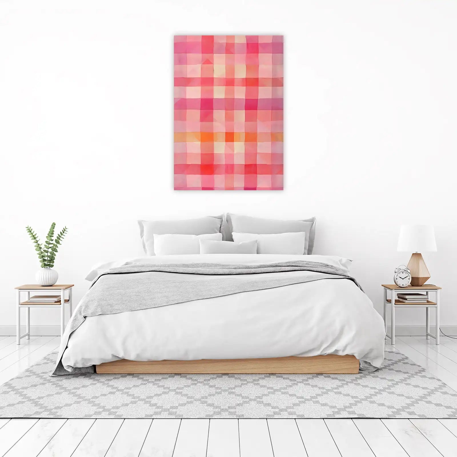 Vibrant Pink Plaid Abstract Wall Art