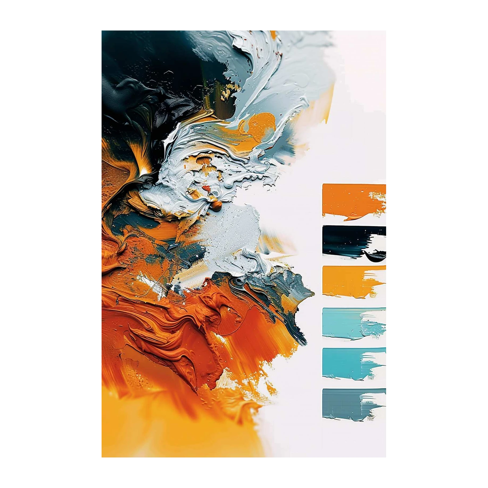 Abstract Swirls Orange Teal Contemporary Wall Art