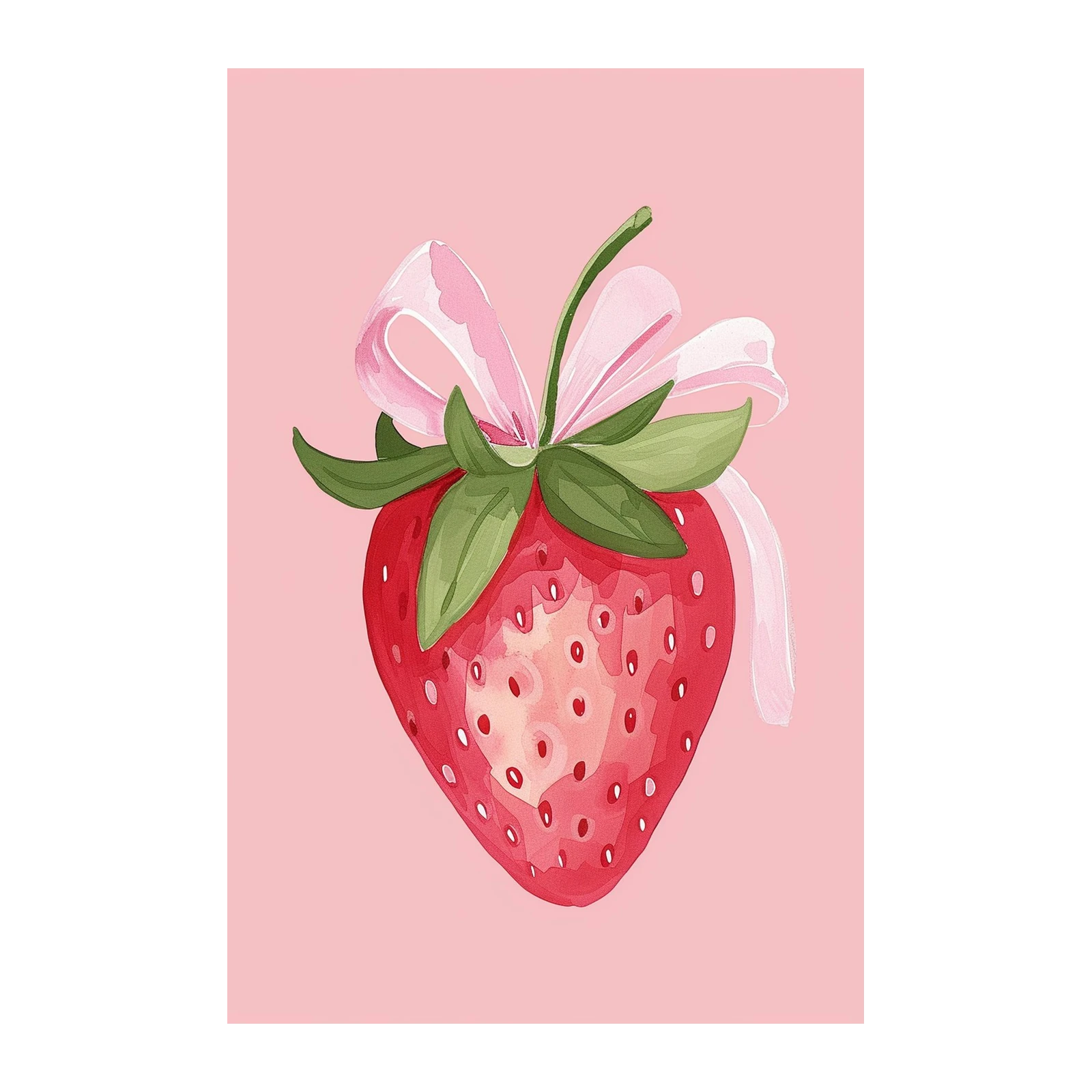 Sweet Strawberry Bow Watercolor Wall Art