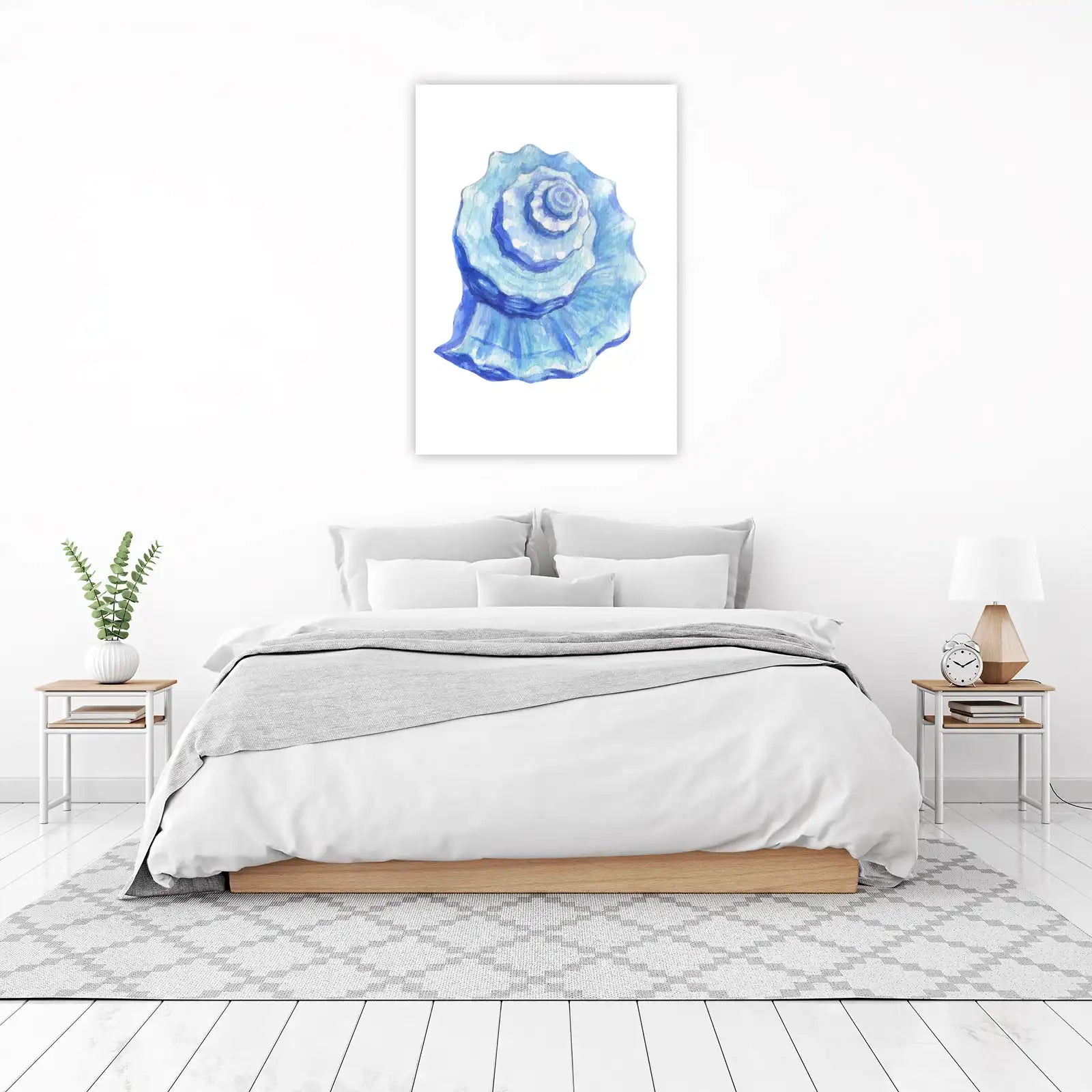 Serene Blue Seashell Watercolor Wall Art