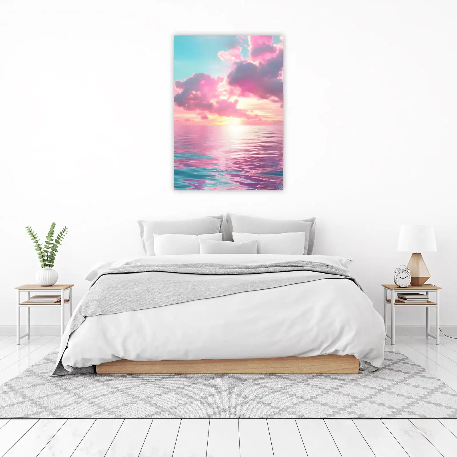 Dreamy Pink Sunset Ocean Wall Art