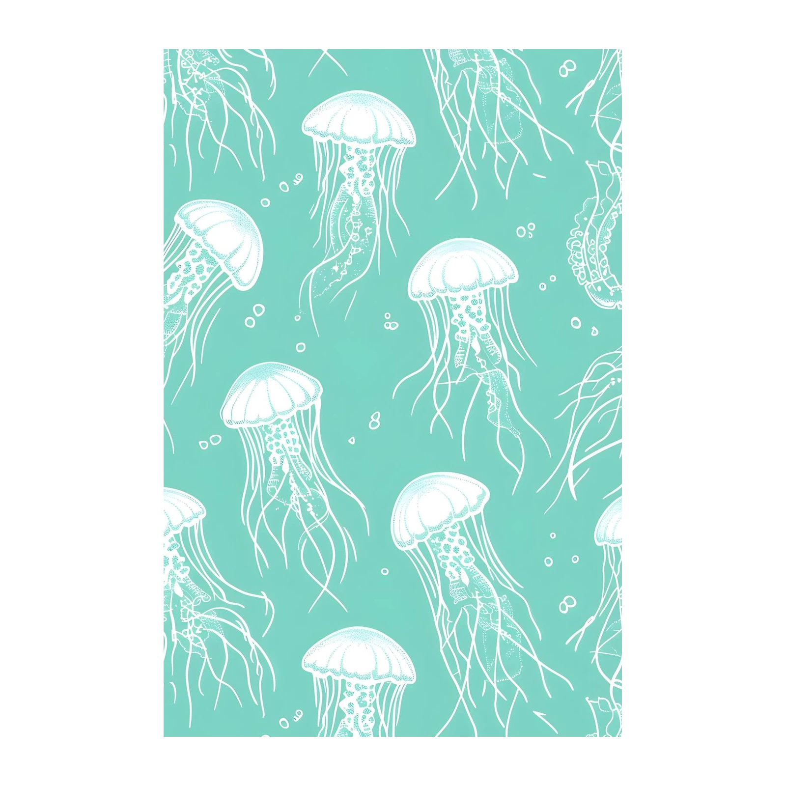 Serene Jellyfish Teal Watercolor Wall Art