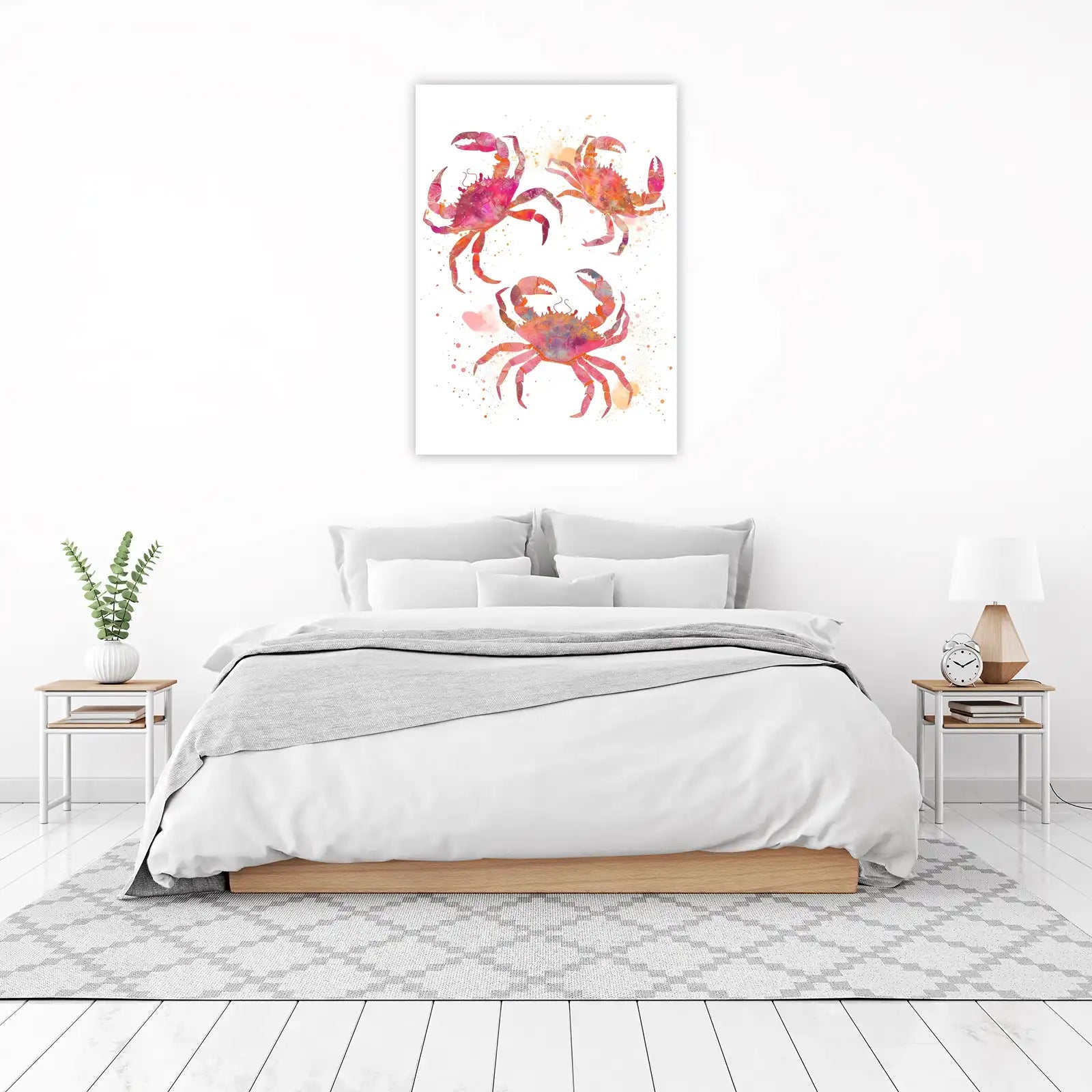 Vibrant Watercolor Crab Trio Wall Art