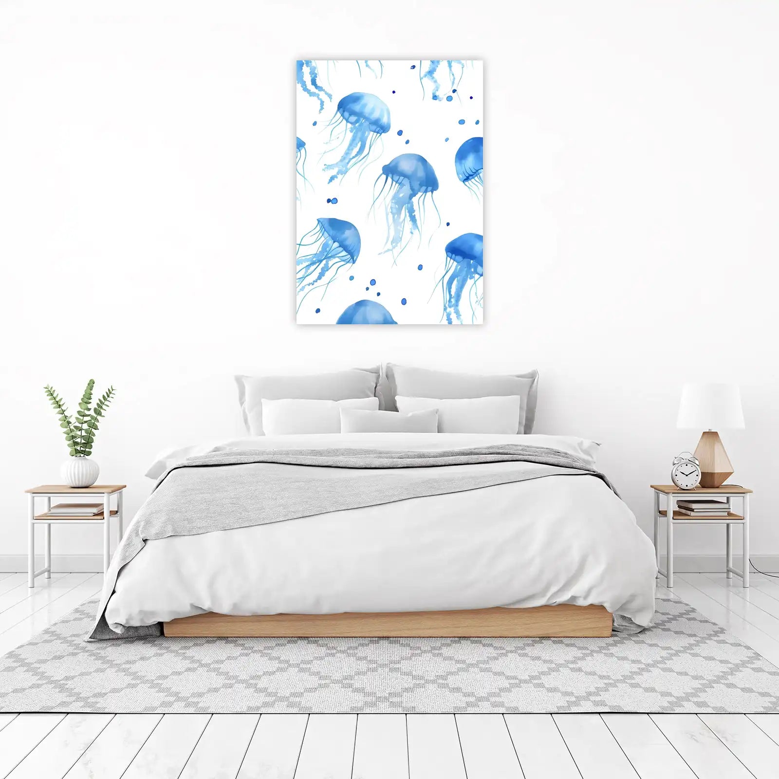 Serene Blue Jellyfish Watercolor Wall Art