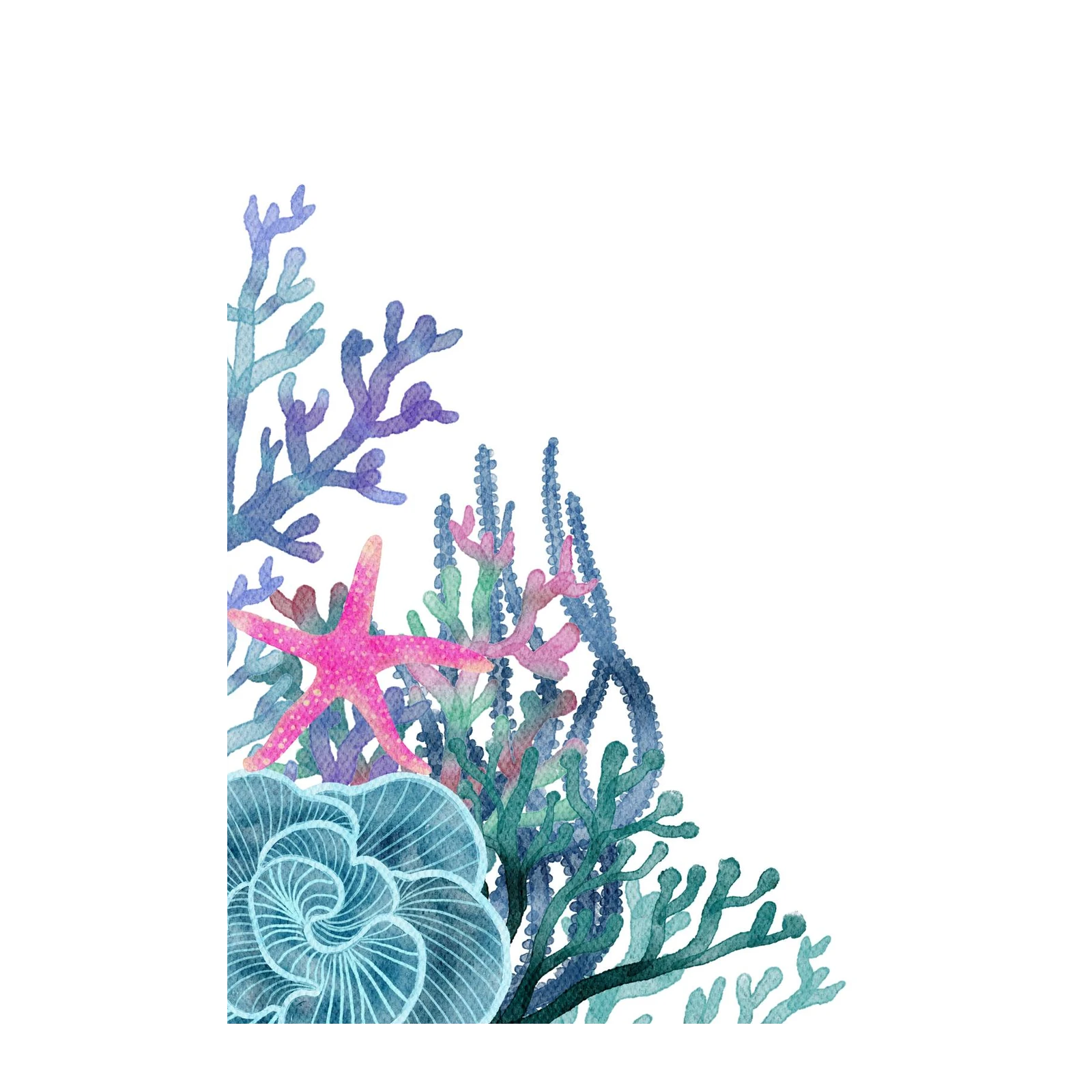Vibrant Coral & Starfish Watercolor Wall Art