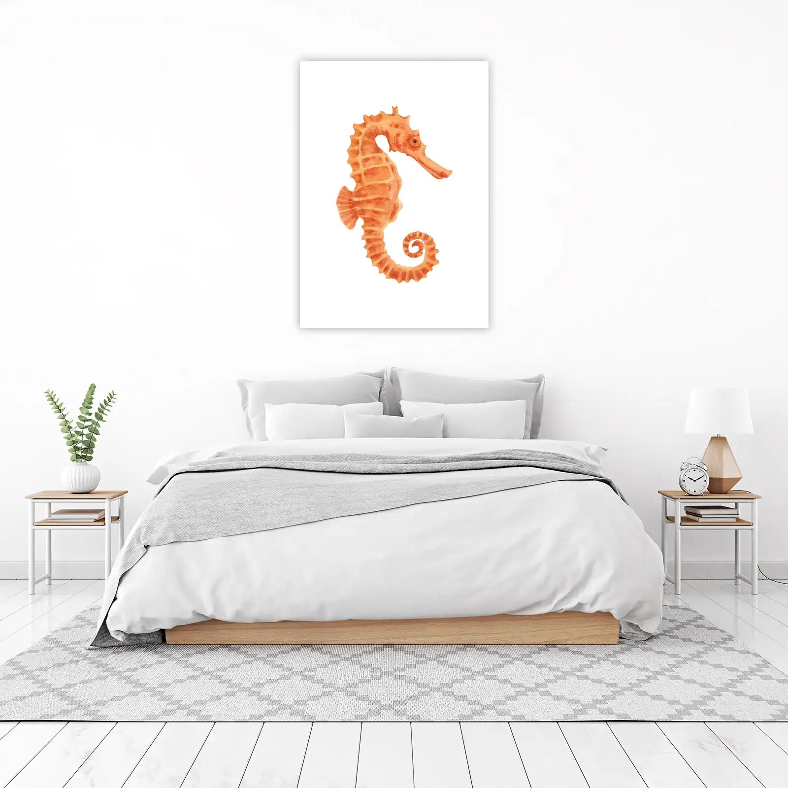 Orange Watercolor Seahorse Wall Art