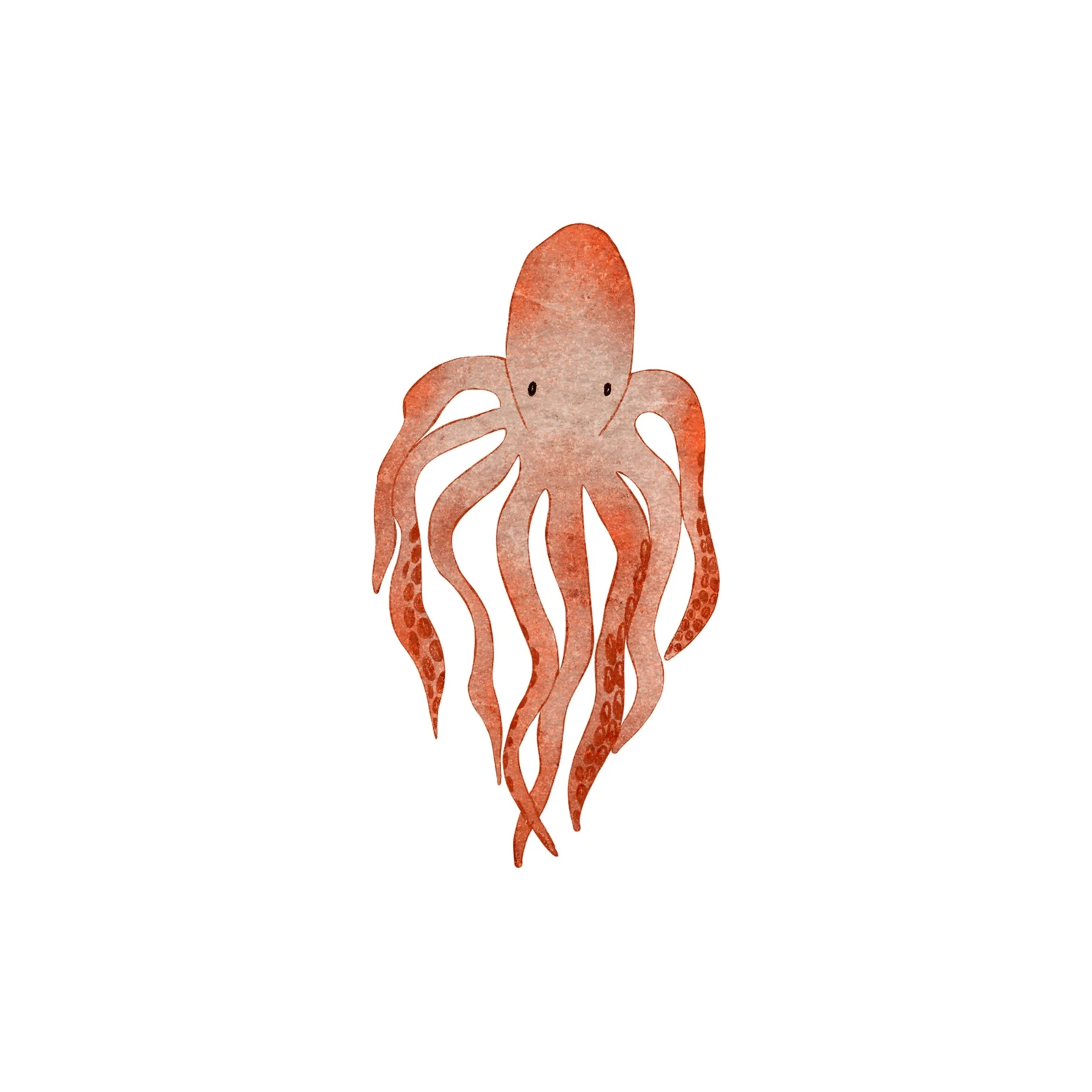 Playful Orange Octopus Watercolor Wall Art