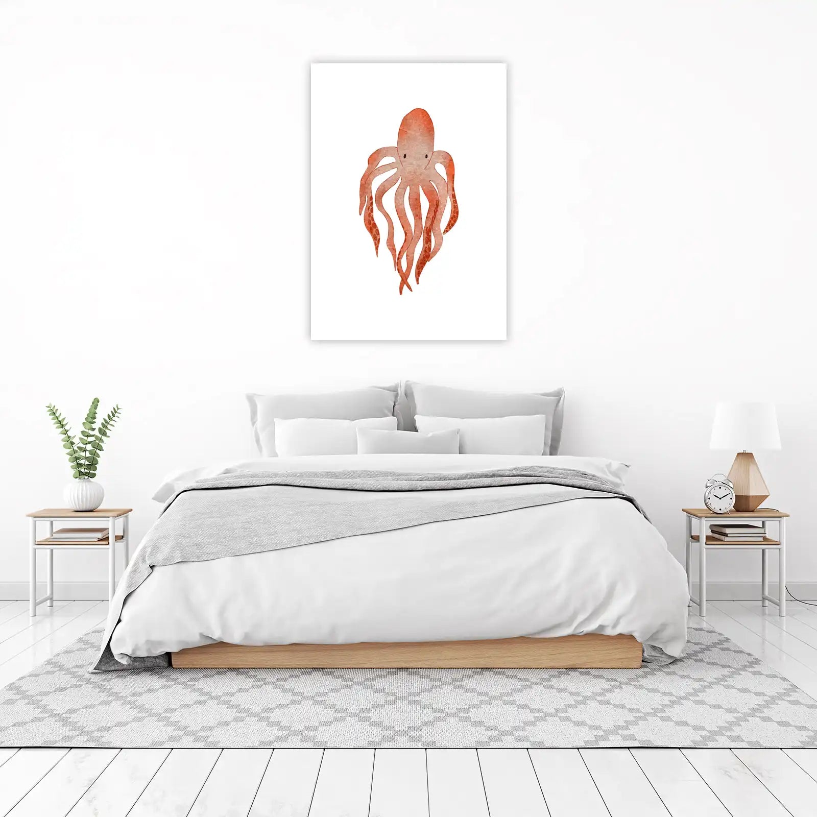 Playful Orange Octopus Watercolor Wall Art