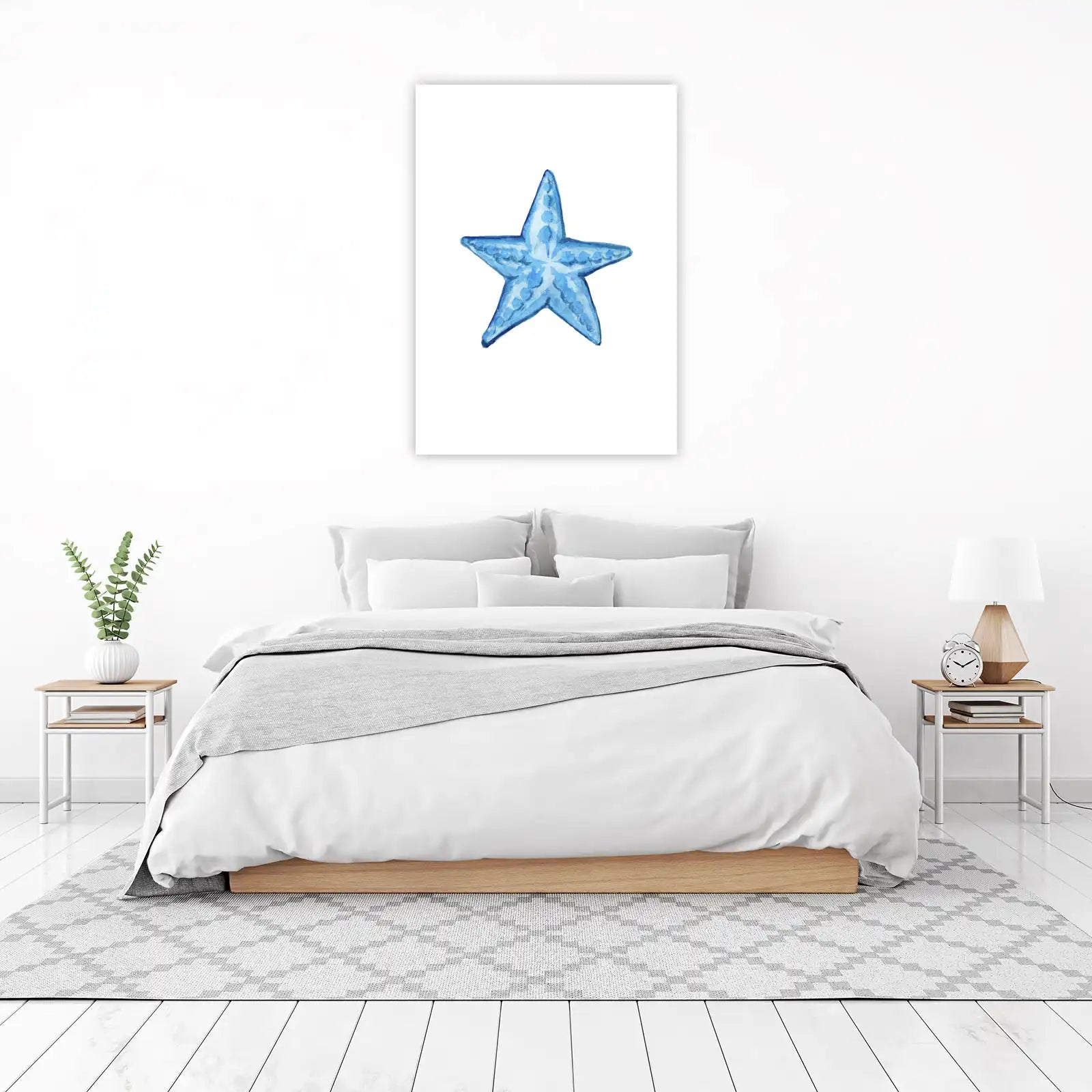 Blue Starfish Watercolor Beach Art Wall Art