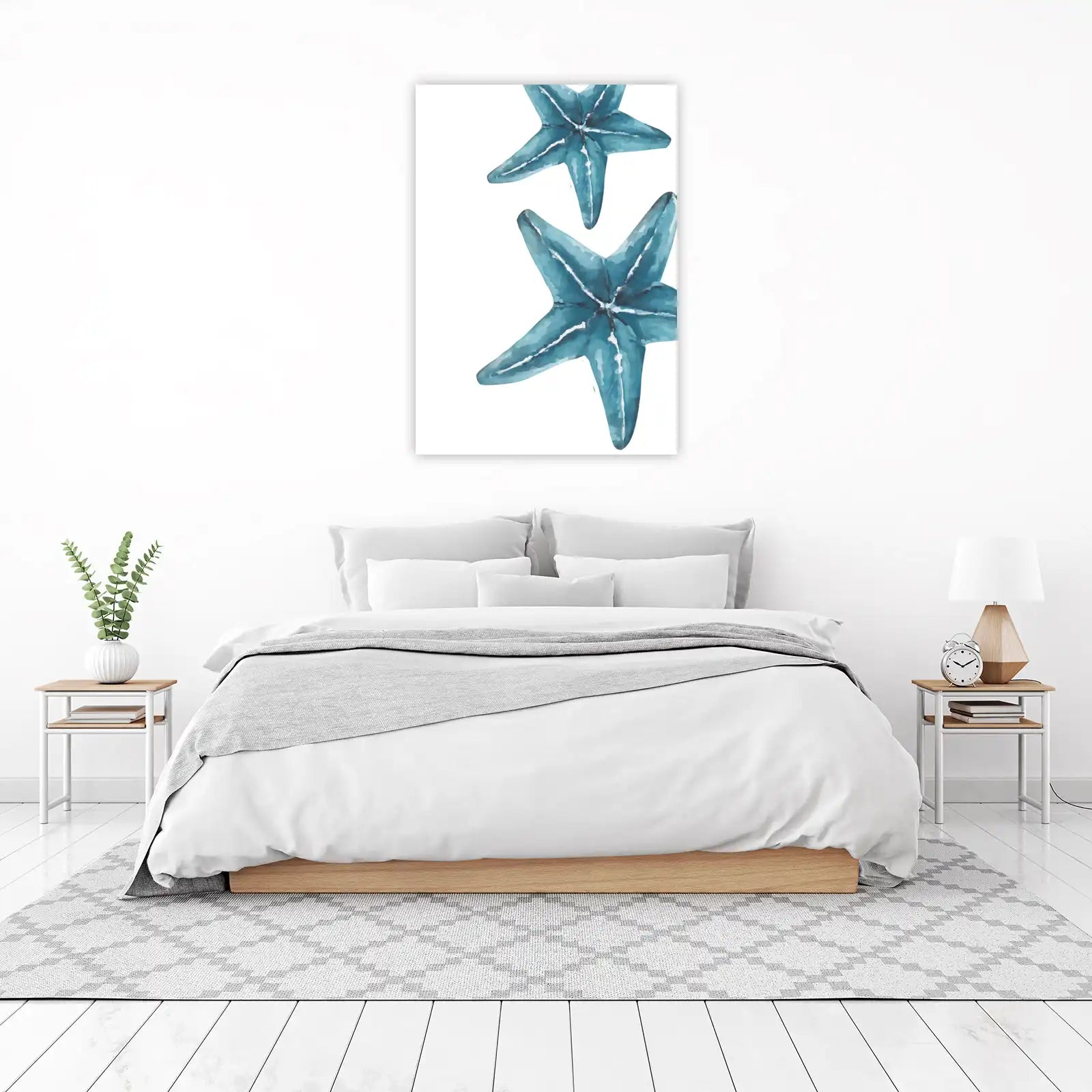 Ocean Blue Starfish Watercolor Wall Art