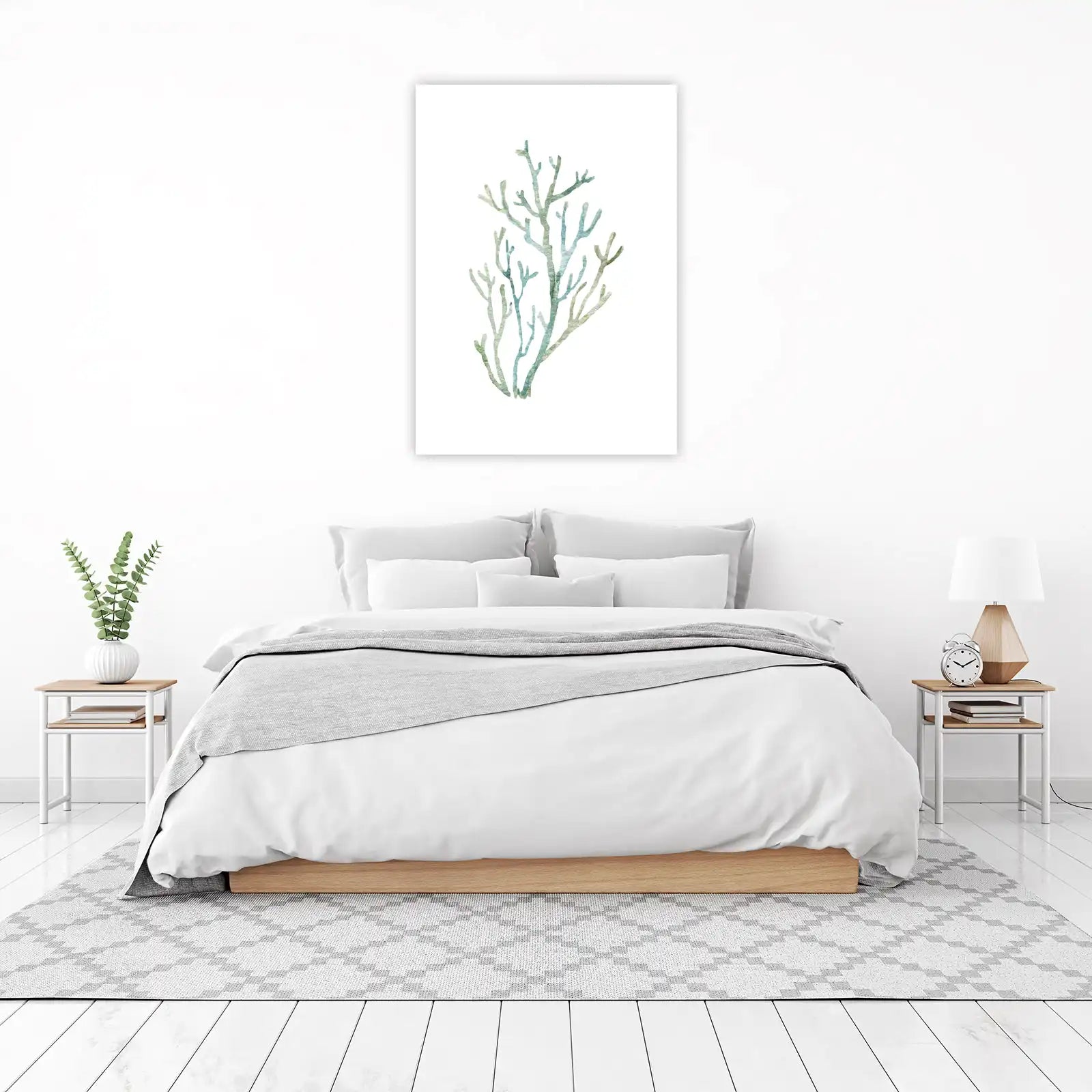 Serene Teal & Sage Coral Branch Wall Art