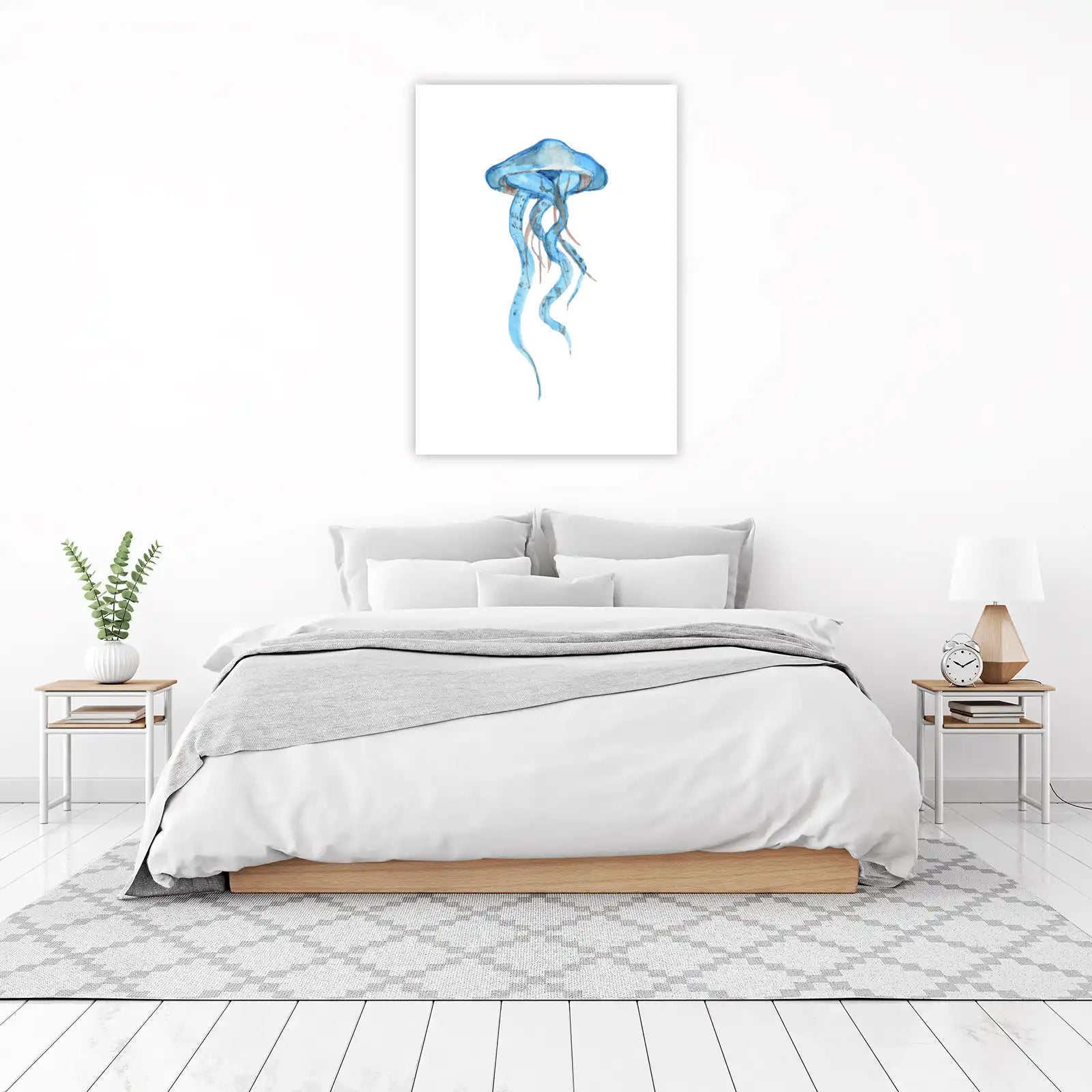 Serene Blue Jellyfish Watercolor Wall Art