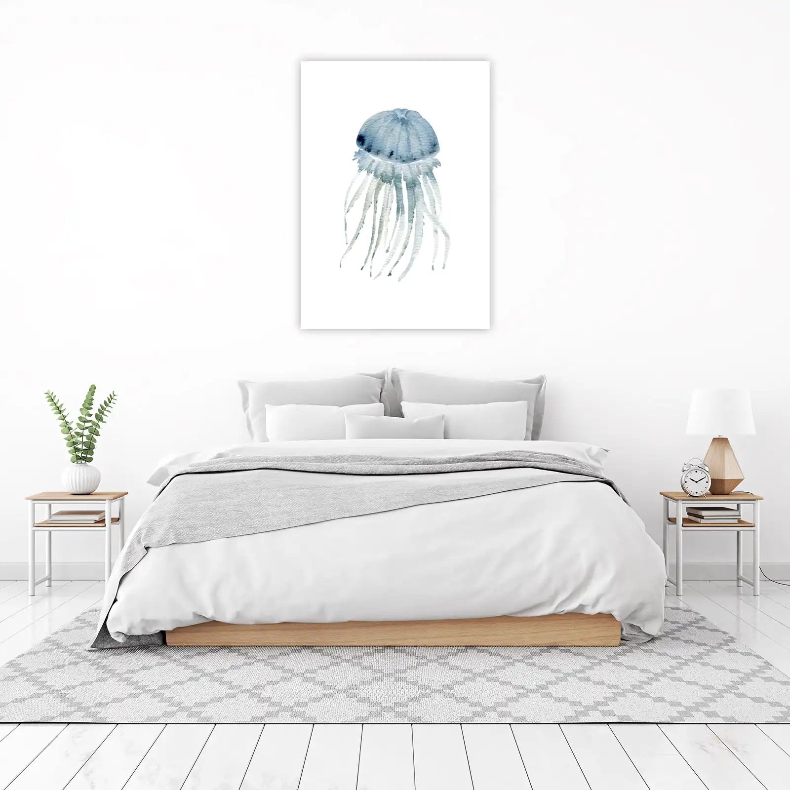 Serene Blue Jellyfish Watercolor Wall Art