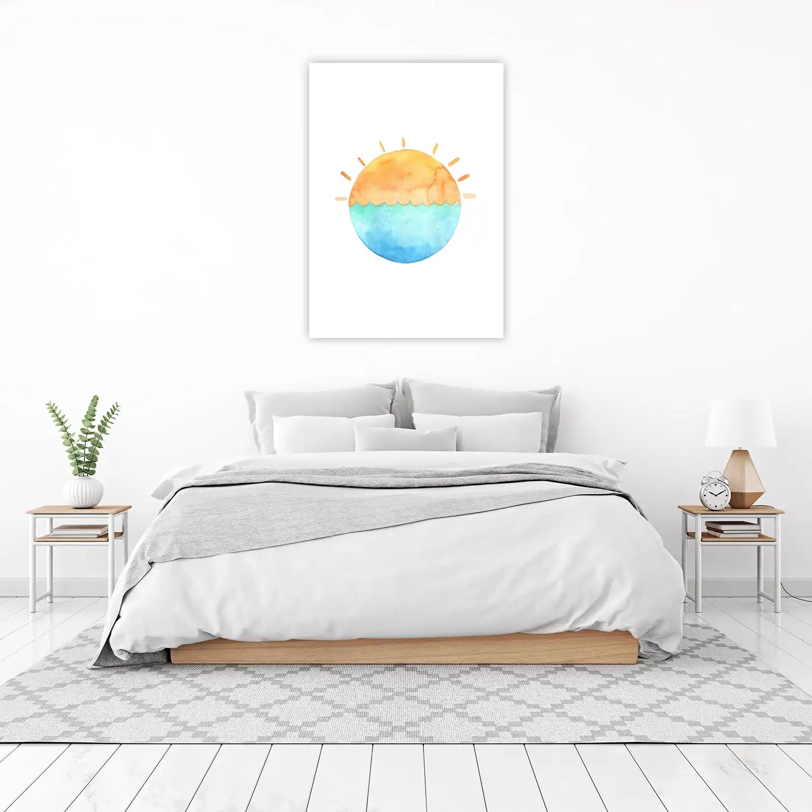 Minimalist Sunset Over Ocean Watercolor Wall Art