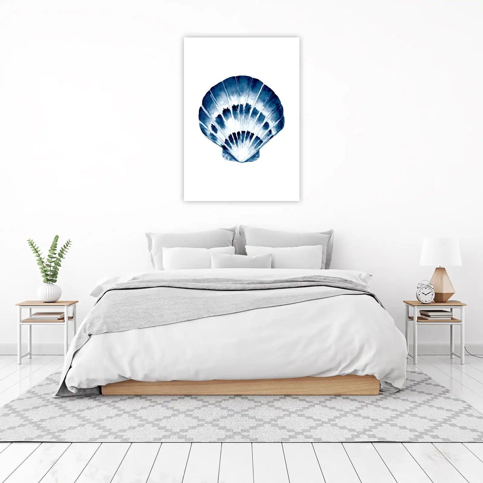 Indigo Scallop Shell Watercolor Wall Art
