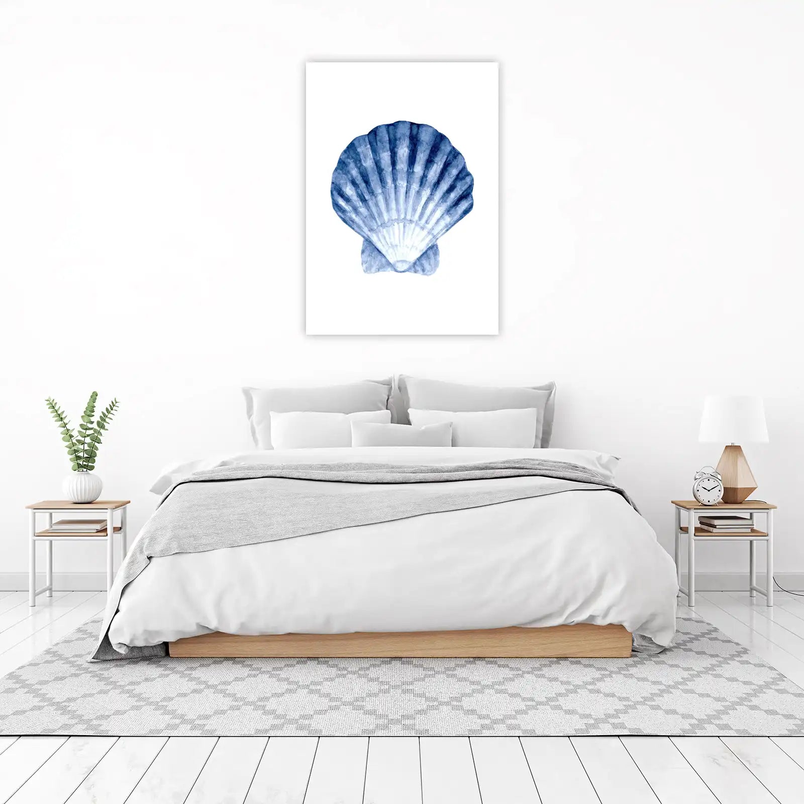 Serene Blue Scallop Shell Watercolor Wall Art