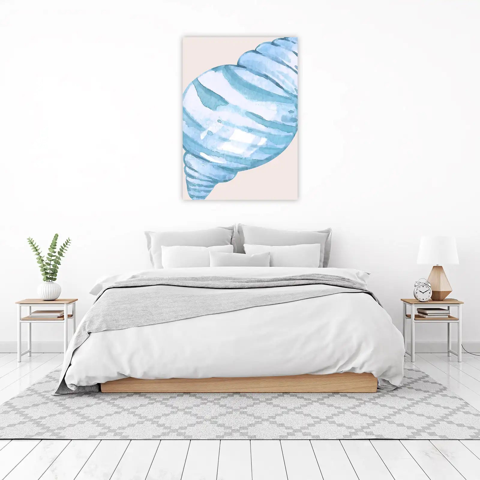 Serene Blue Seashell Watercolor Wall Art