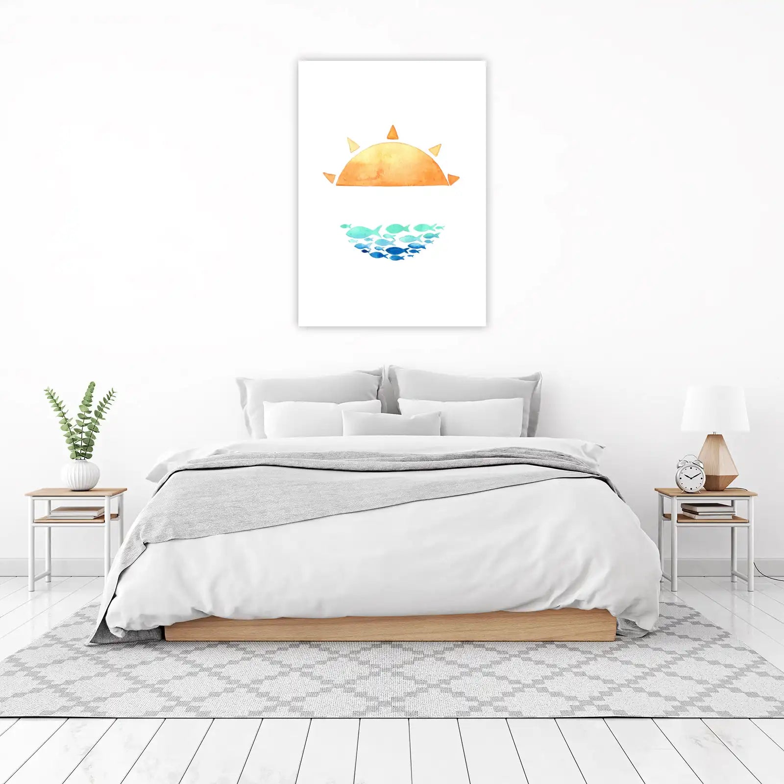Sunrise School of Fish Watercolor Wall Art