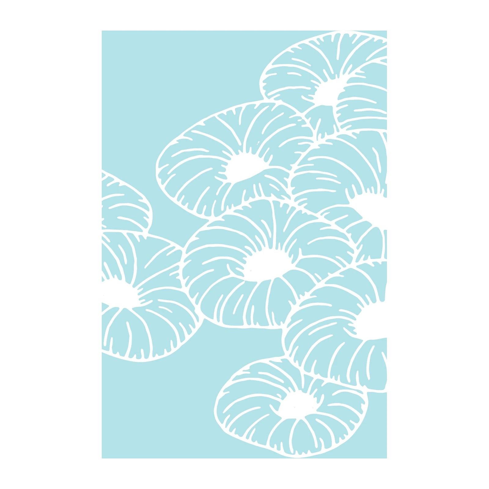 Serene Floral Burst White on Blue Wall Art