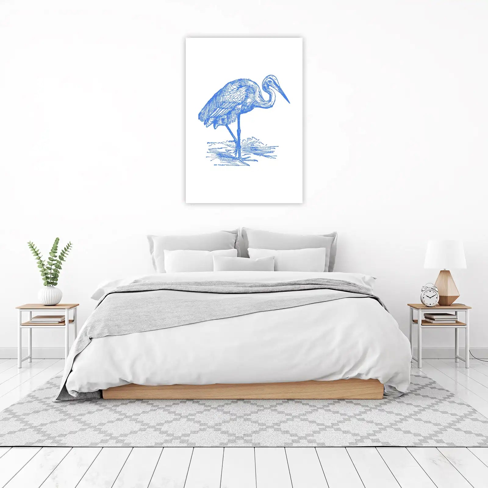 Elegant Blue Heron Vintage Sketch Wall Art