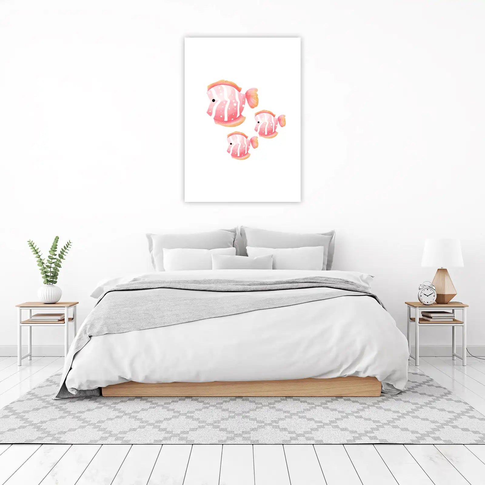 Whimsical Coral Fish Trio Watercolor Wall Art