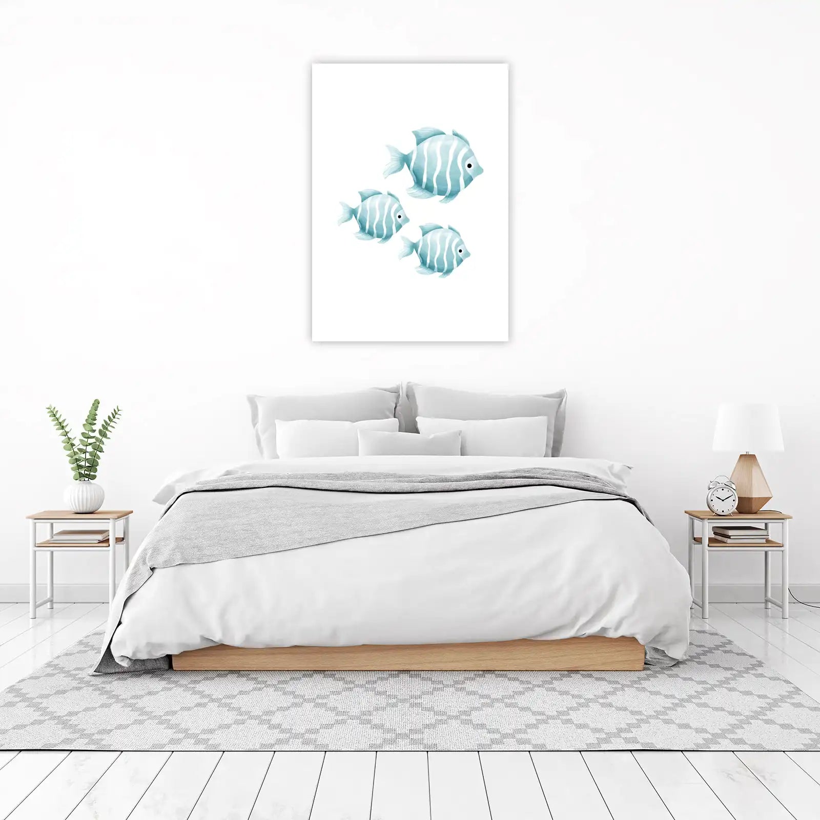 Serene Blue Striped Fish Trio Wall Art