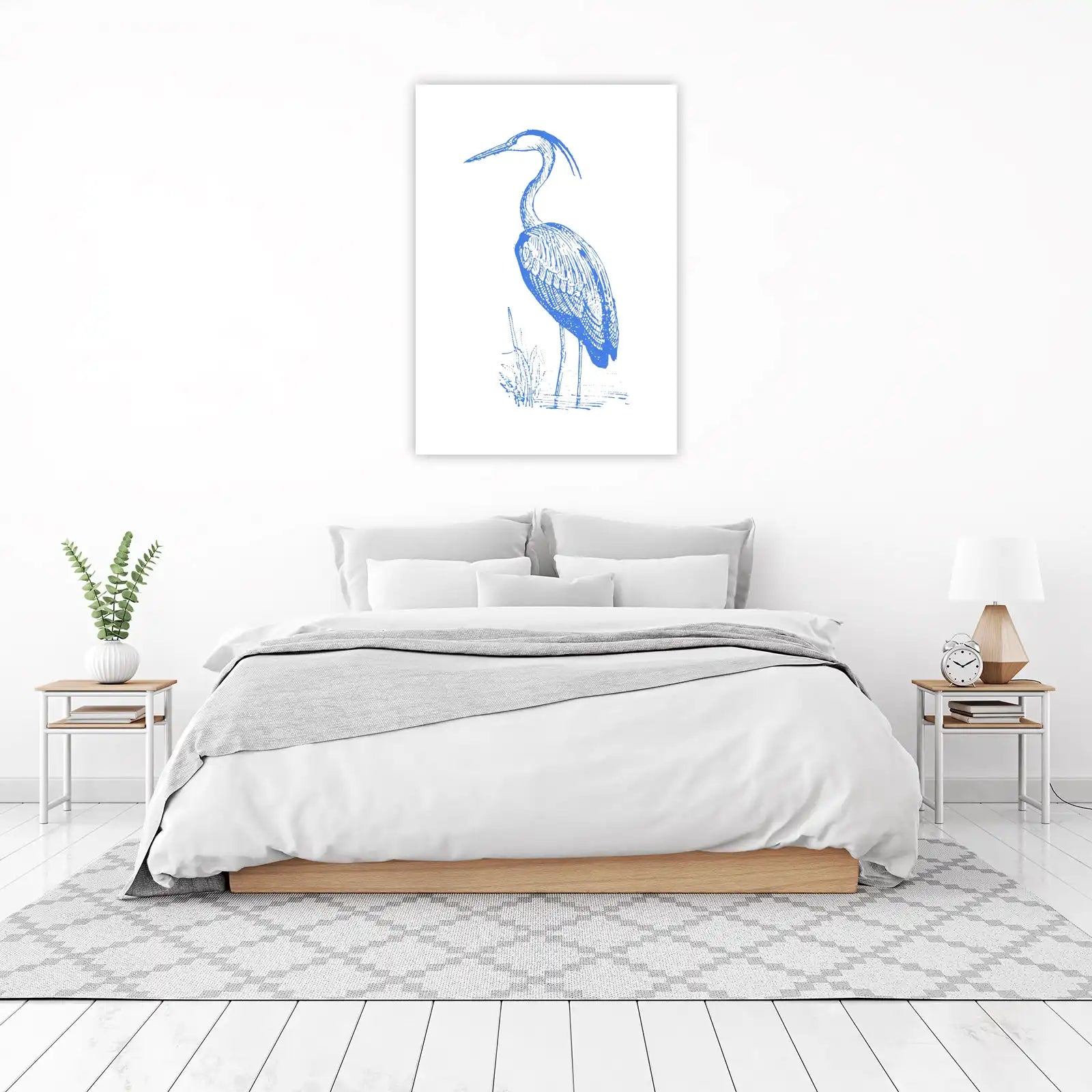 Blue Heron Sketch Vintage Bird Wall Art