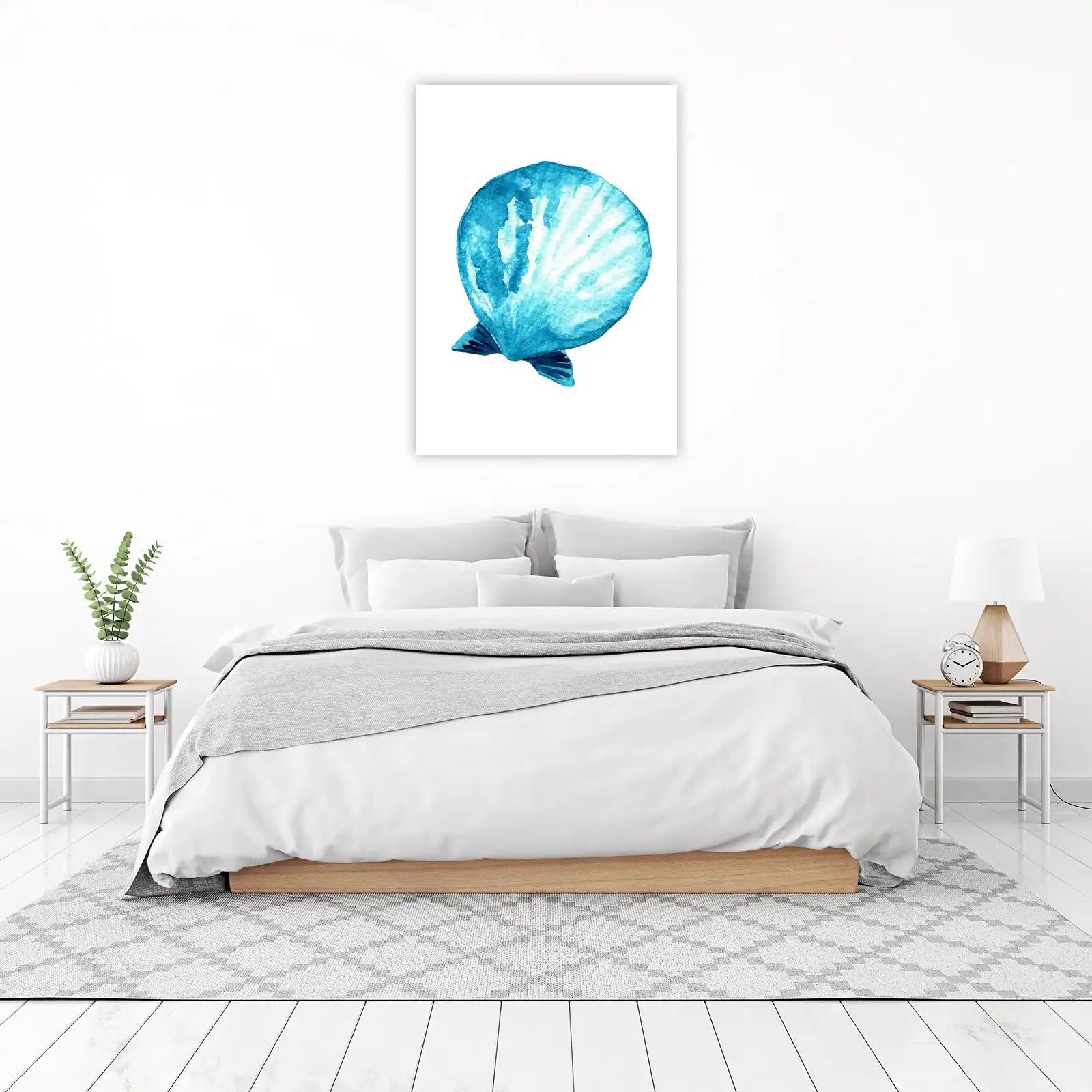 Ocean Blue Scallop Watercolor Wall Art