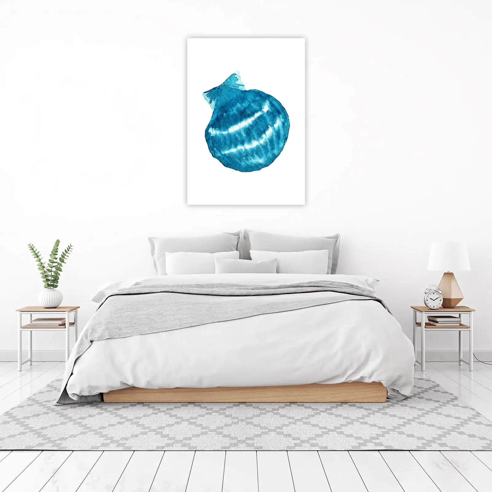 Ocean Teal Scallop Watercolor Wall Art