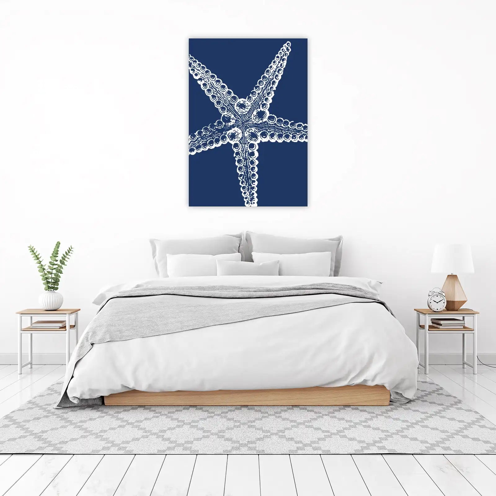 Elegant White Starfish Blue Wall Art