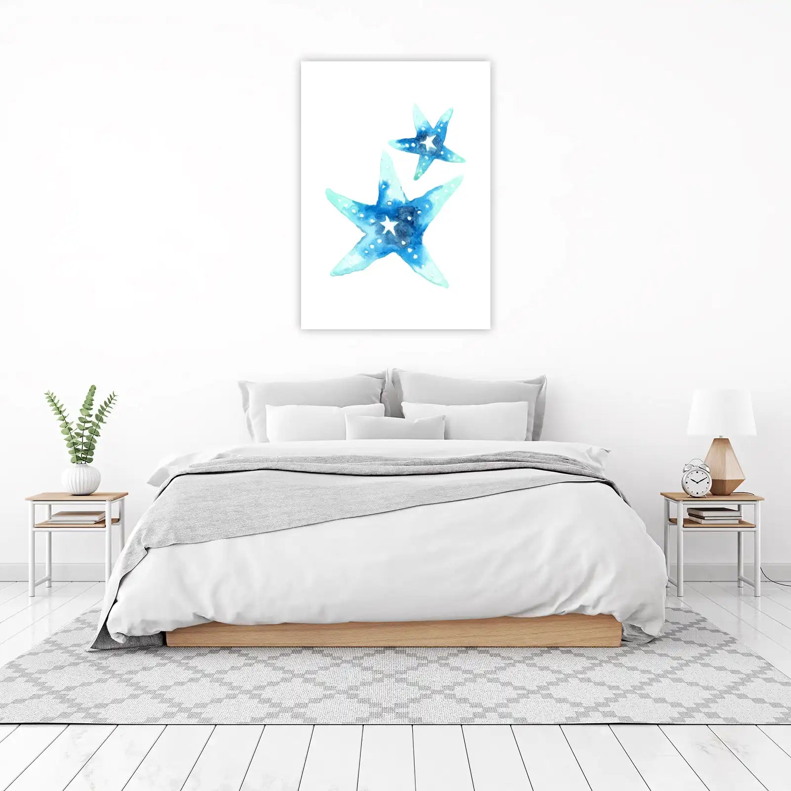 Blue Starfish Watercolor Beach Art Wall Art