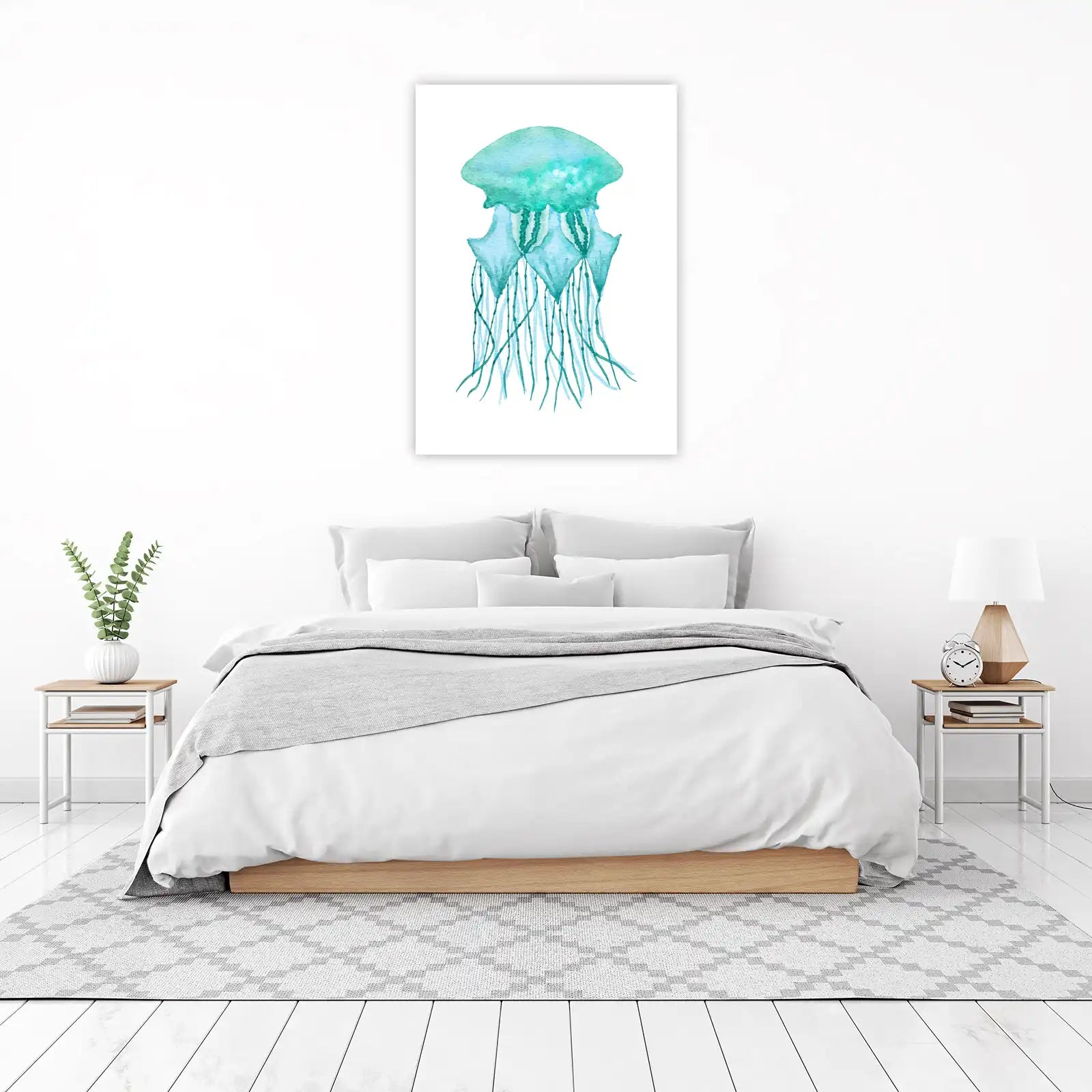 Tranquil Teal Jellyfish Watercolor Wall Art