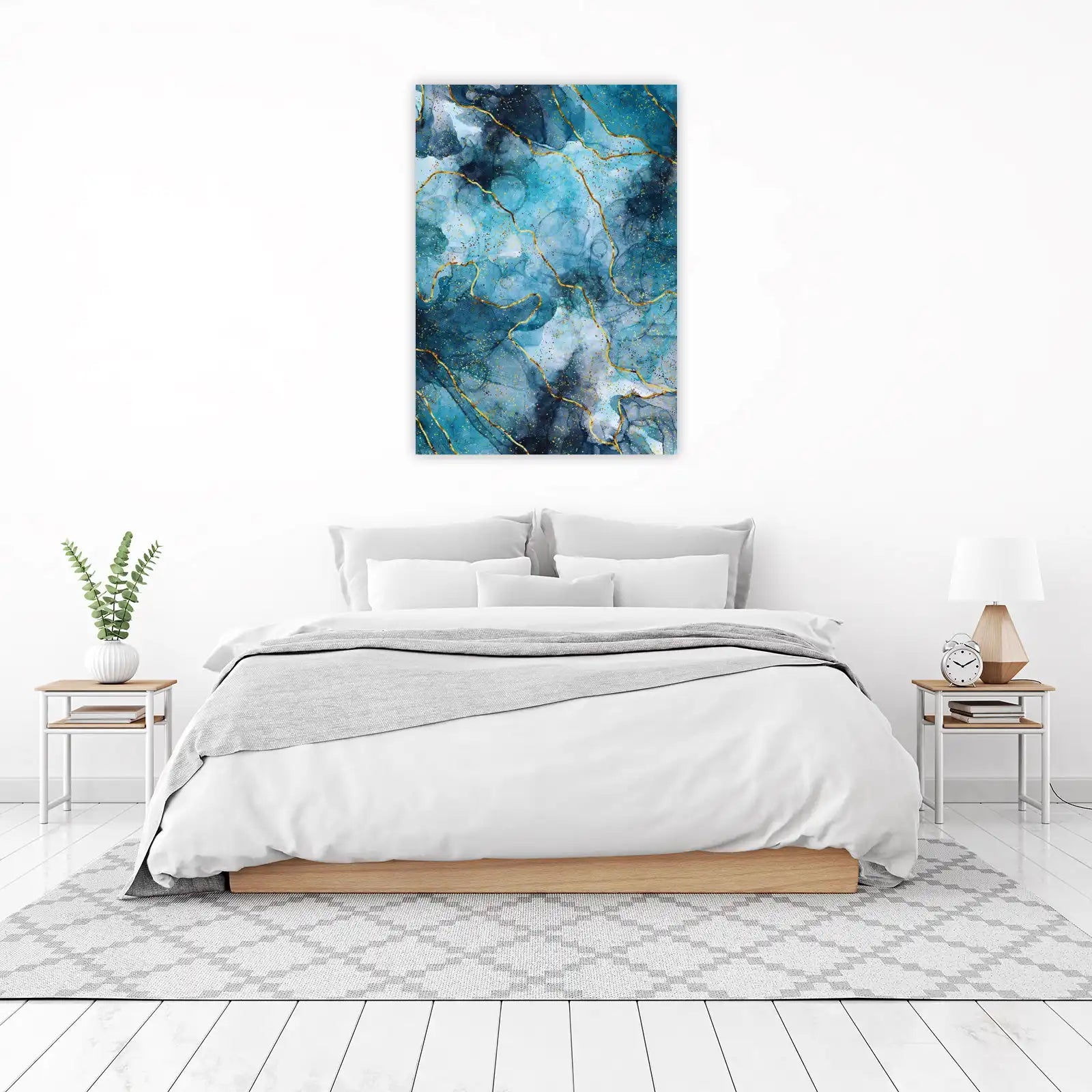 Blue Gold Marbling Abstract Art Wall Art