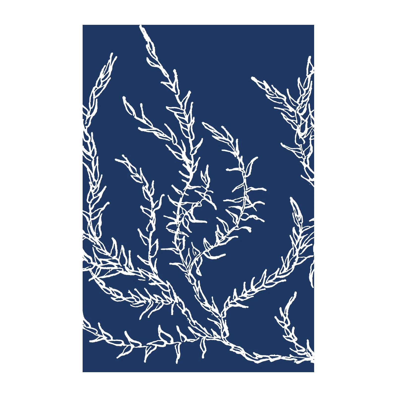 Coastal Fern Botanical White on Blue Wall Art