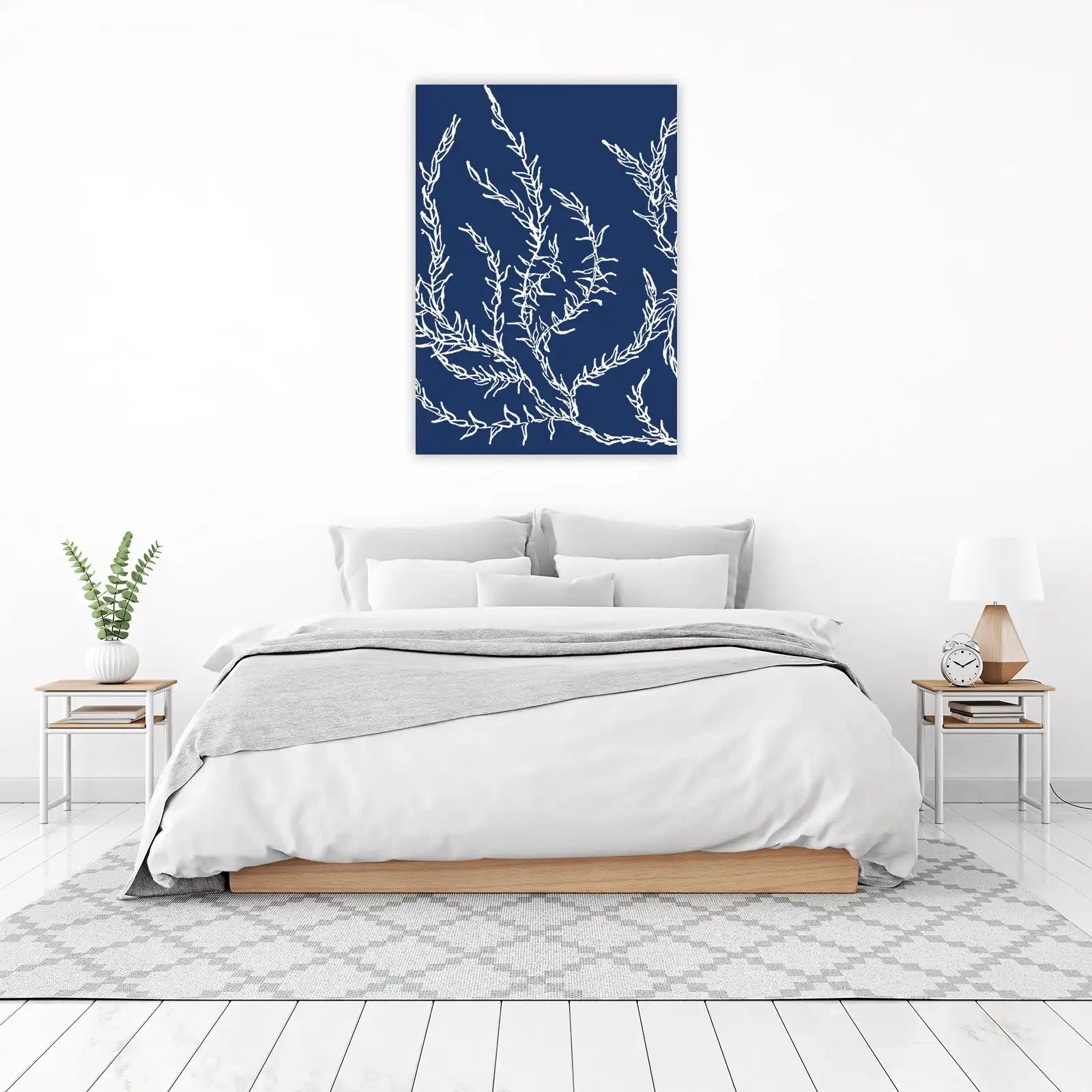 Coastal Fern Botanical White on Blue Wall Art