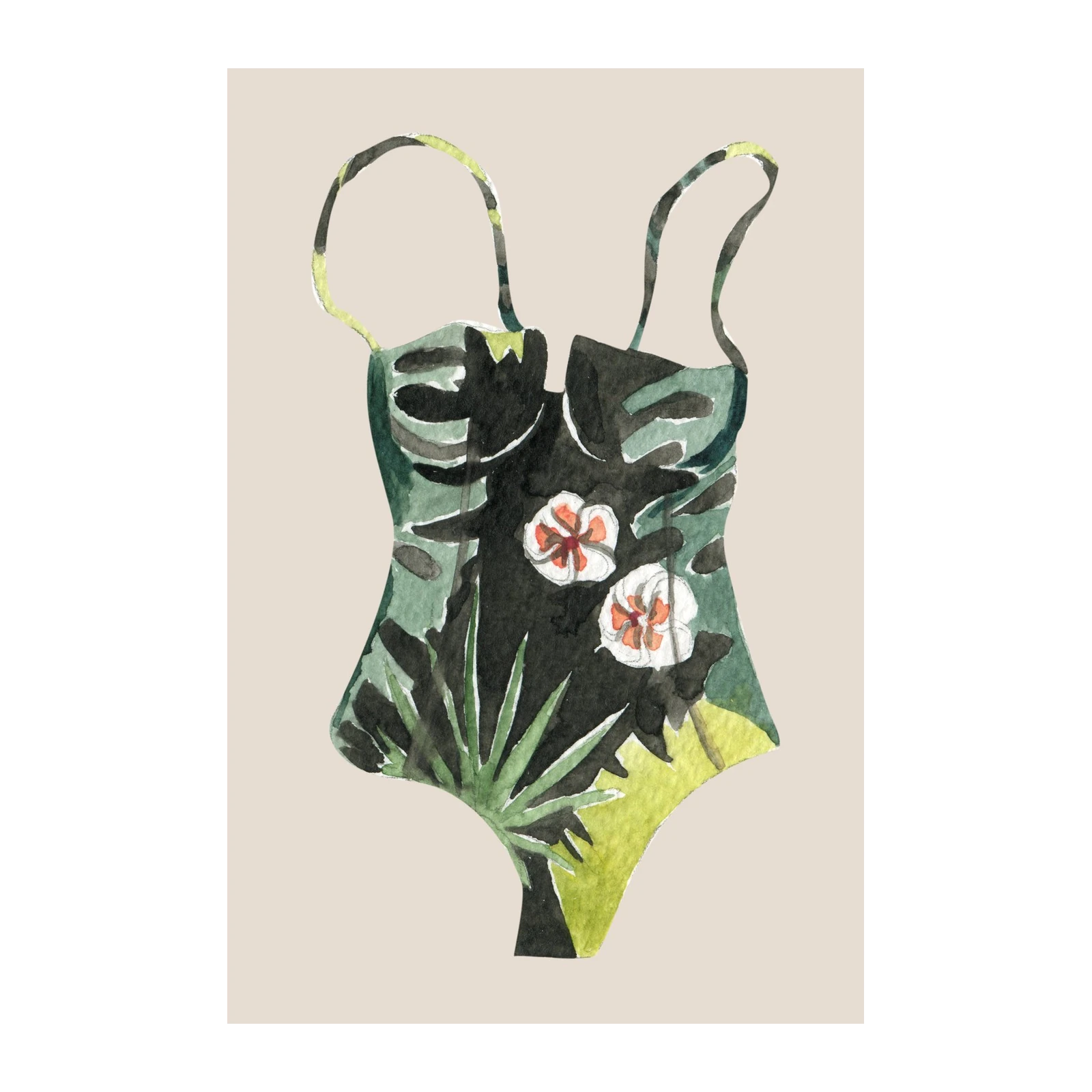 Tropical Botanical Swimsuit Watercolor Wall Art