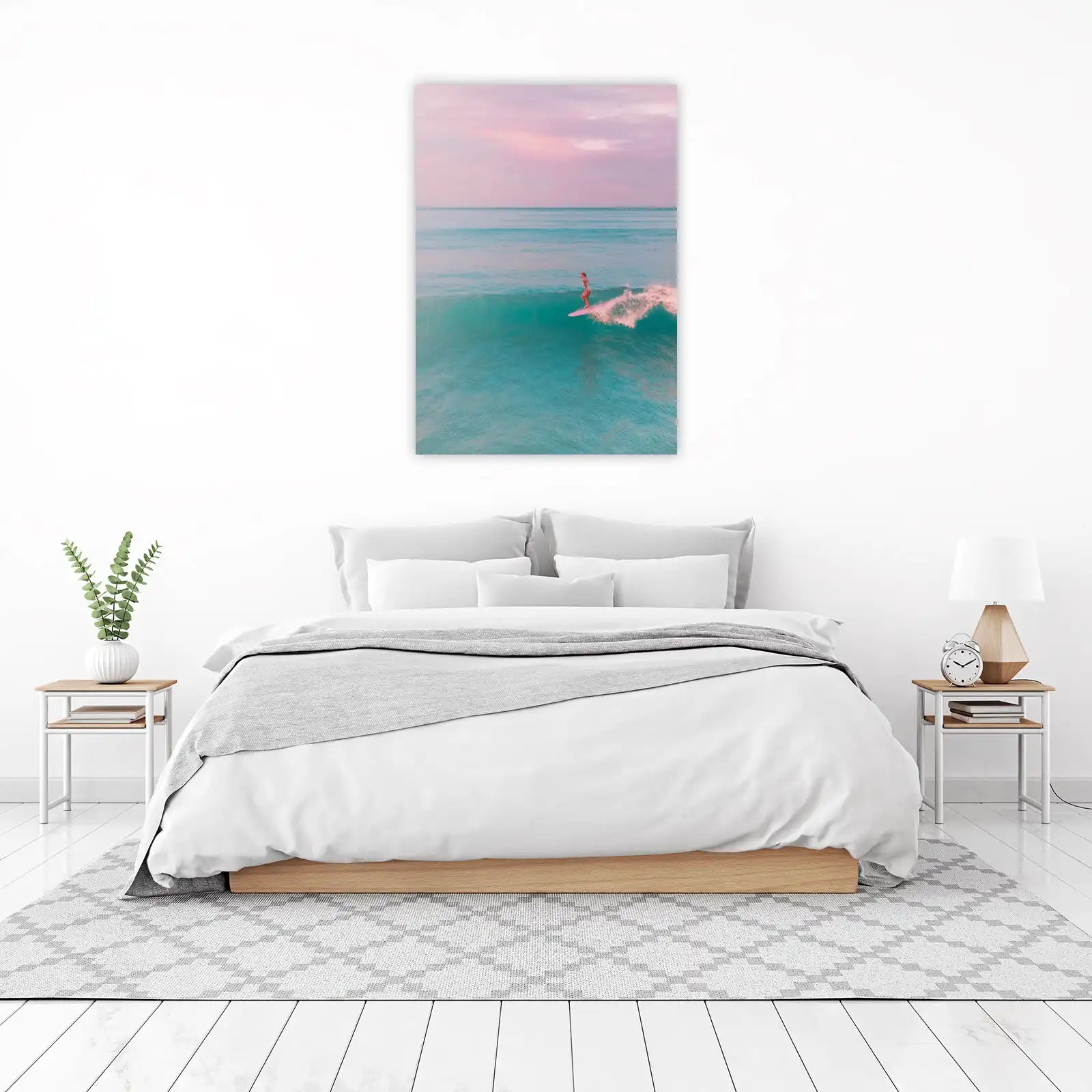 Serene Surfer Girl Pastel Ocean Wall Art