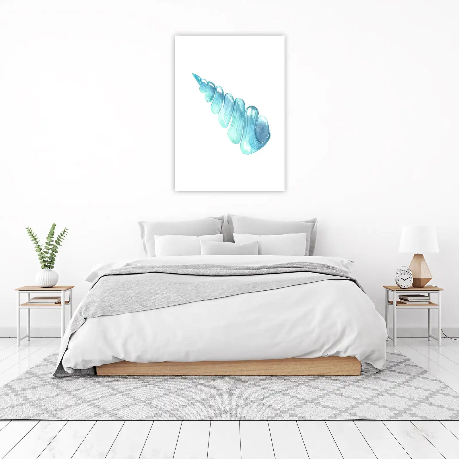 Turquoise Spiral Seashell Watercolor Wall Art