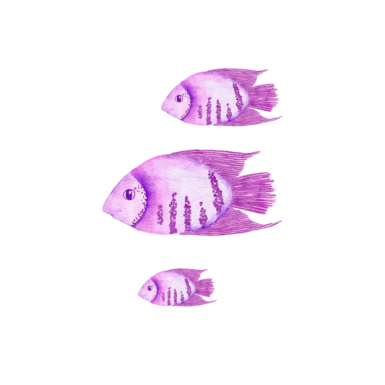Whimsical Purple Fish Watercolor Wall Art