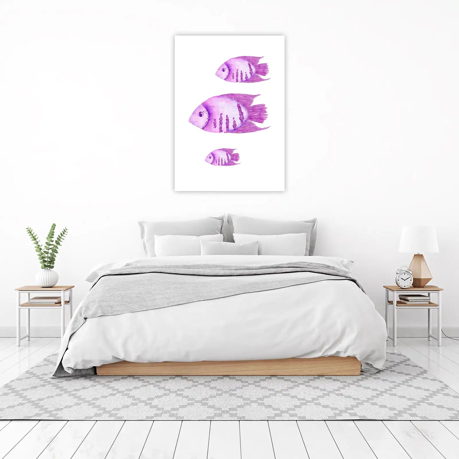 Whimsical Purple Fish Watercolor Wall Art