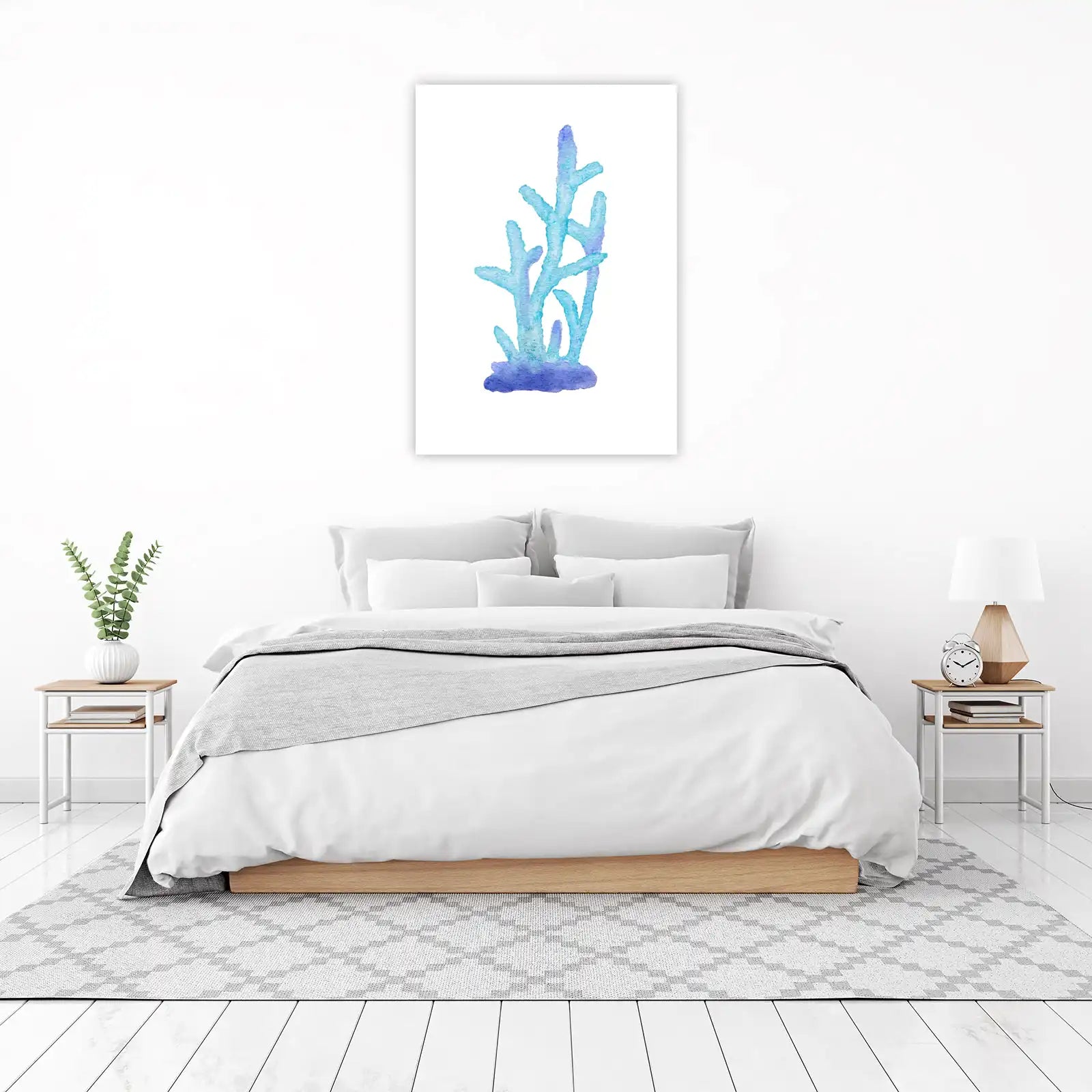Ocean Blue Coral Watercolor Wall Art