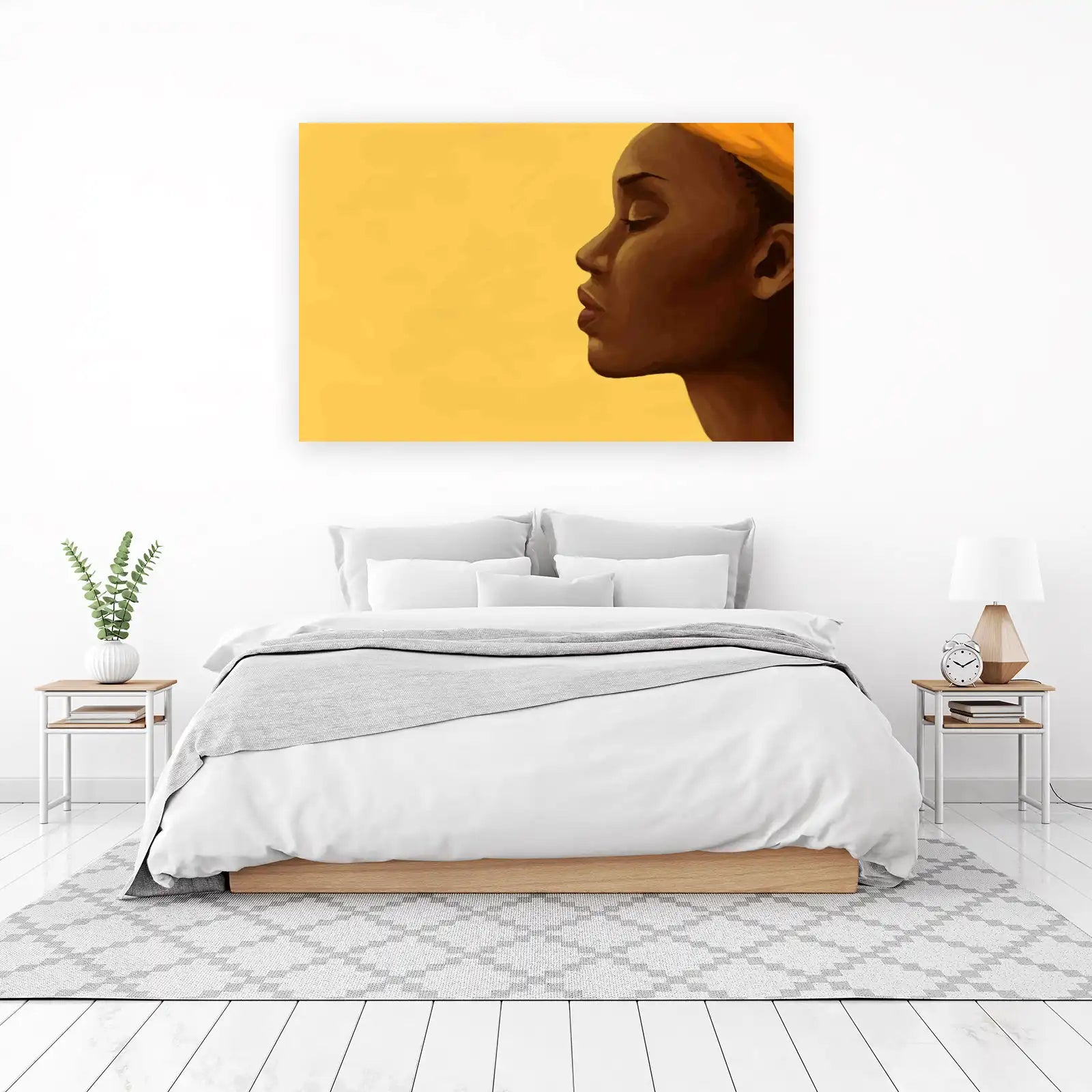 Serene Profile of Woman Yellow Wall Art