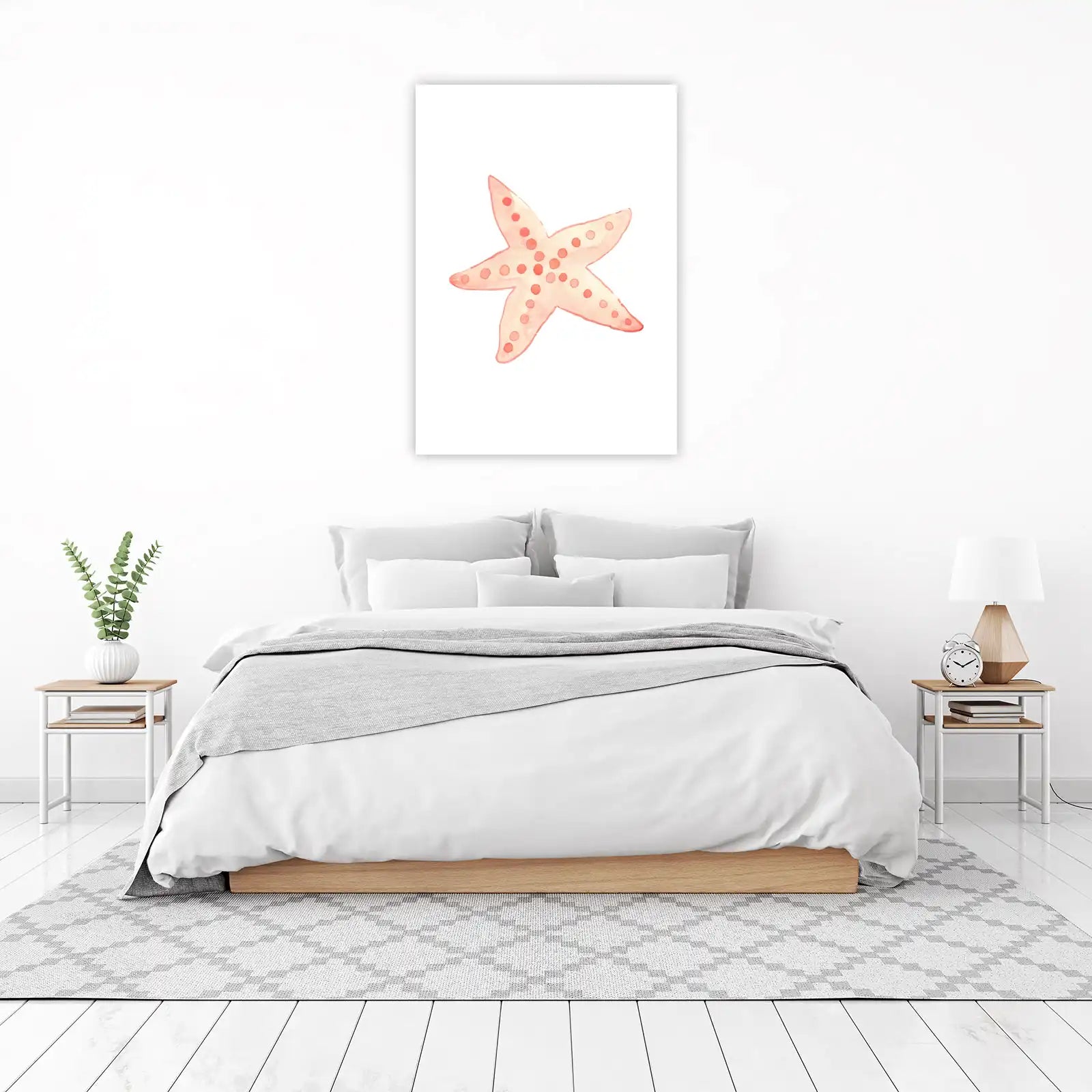 Whimsical Coral Starfish Watercolor Wall Art