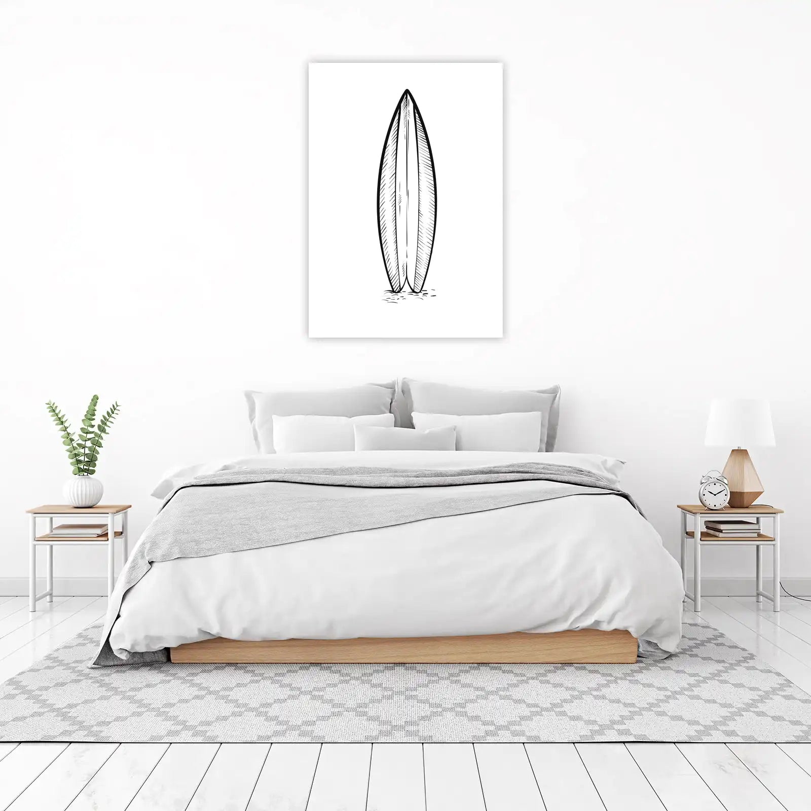 Retro Surfboard Sketch Minimalist Wall Art