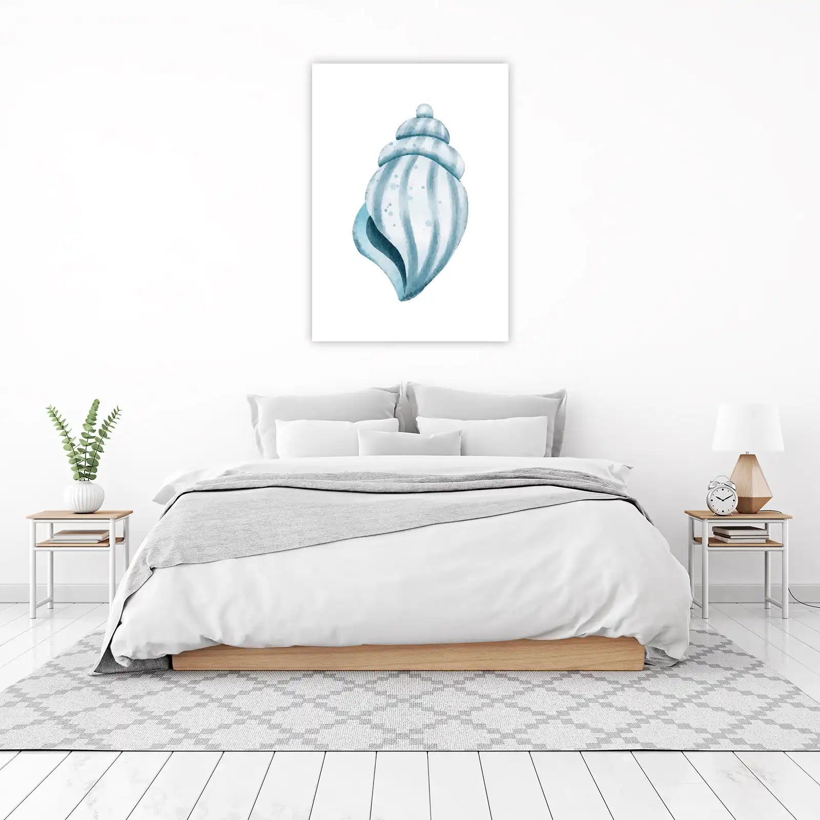 Serene Blue Seashell Watercolor Wall Art